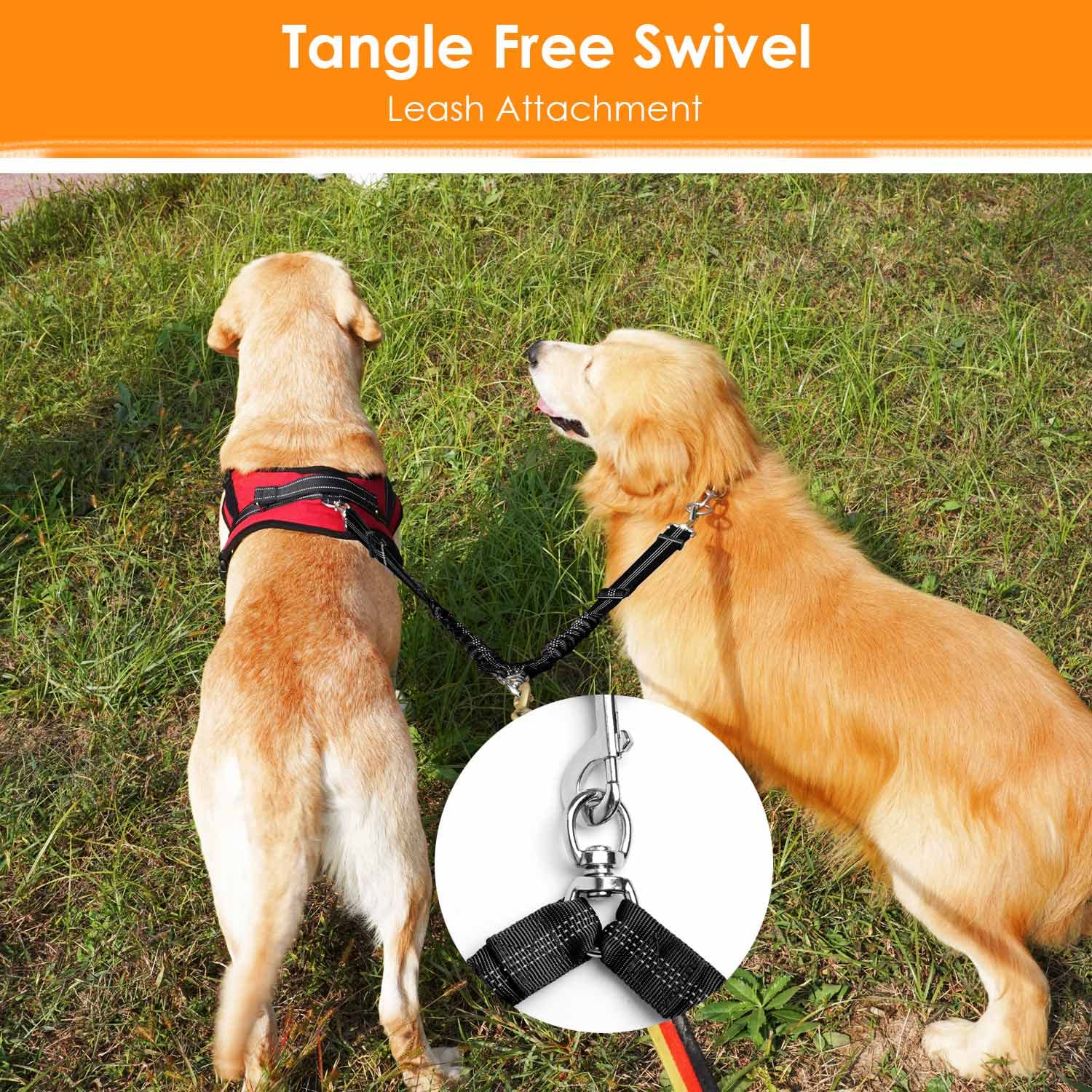 Autowt Double Dog Leash, No Tangle 360?Swivel Rotation Reflective Lead Attachment Adjustable Length Dual Two Dog Lead Splitter, Comfortable Shock Absorbing Walking Training For 2 Dogs