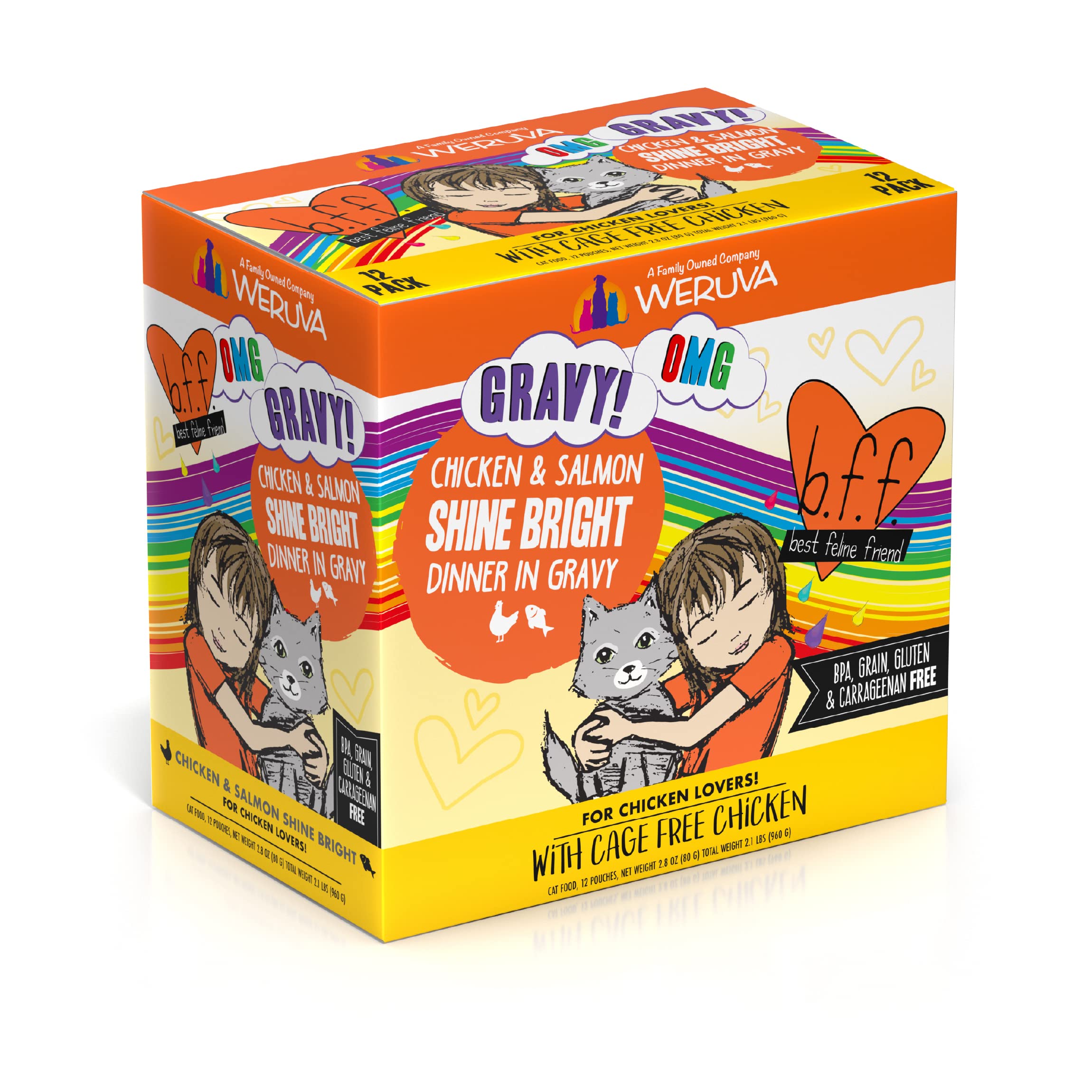 Weruva B.F.F. OMG - Best Feline Friend Oh My Gravy!, Chicken & Salmon Shine Bright with Chicken & Salmon in Gravy, 2.8oz Pouch (