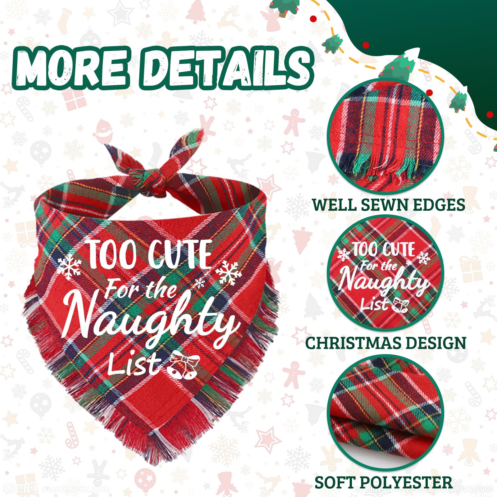 3 Pack Christmas Dog Bandanas With Tassels Edges Merry Christmas Printing Stylish Plaid Christmas Bandana Funny Xmas Scarf Bibs