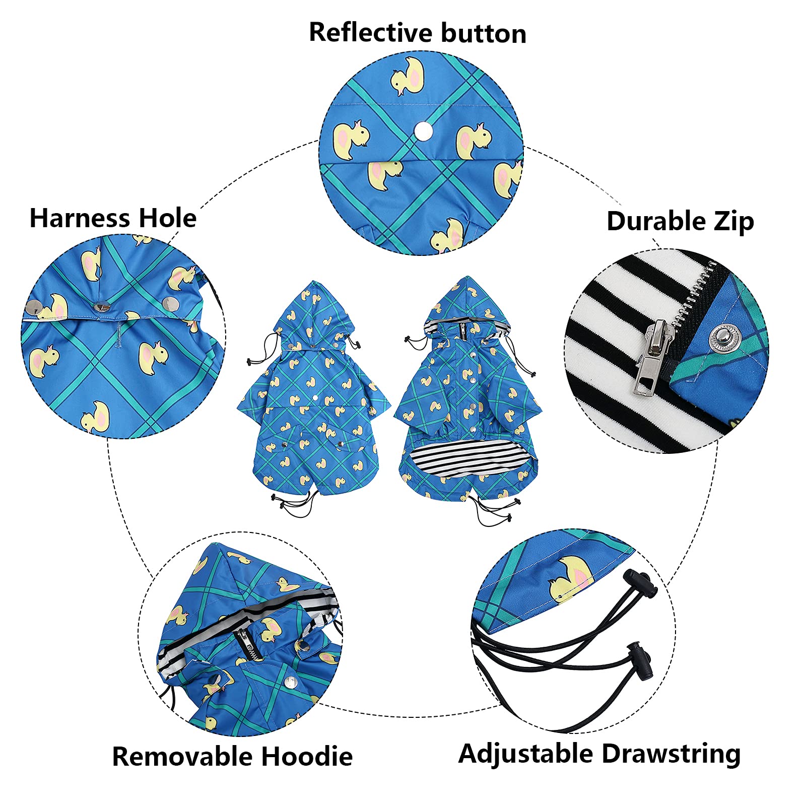 Morezi Dog Zip Up Dog Raincoat With Reflective Buttons, Rain/Water Resistant, Adjustable Drawstring, Removable Hood, Stylish Pre