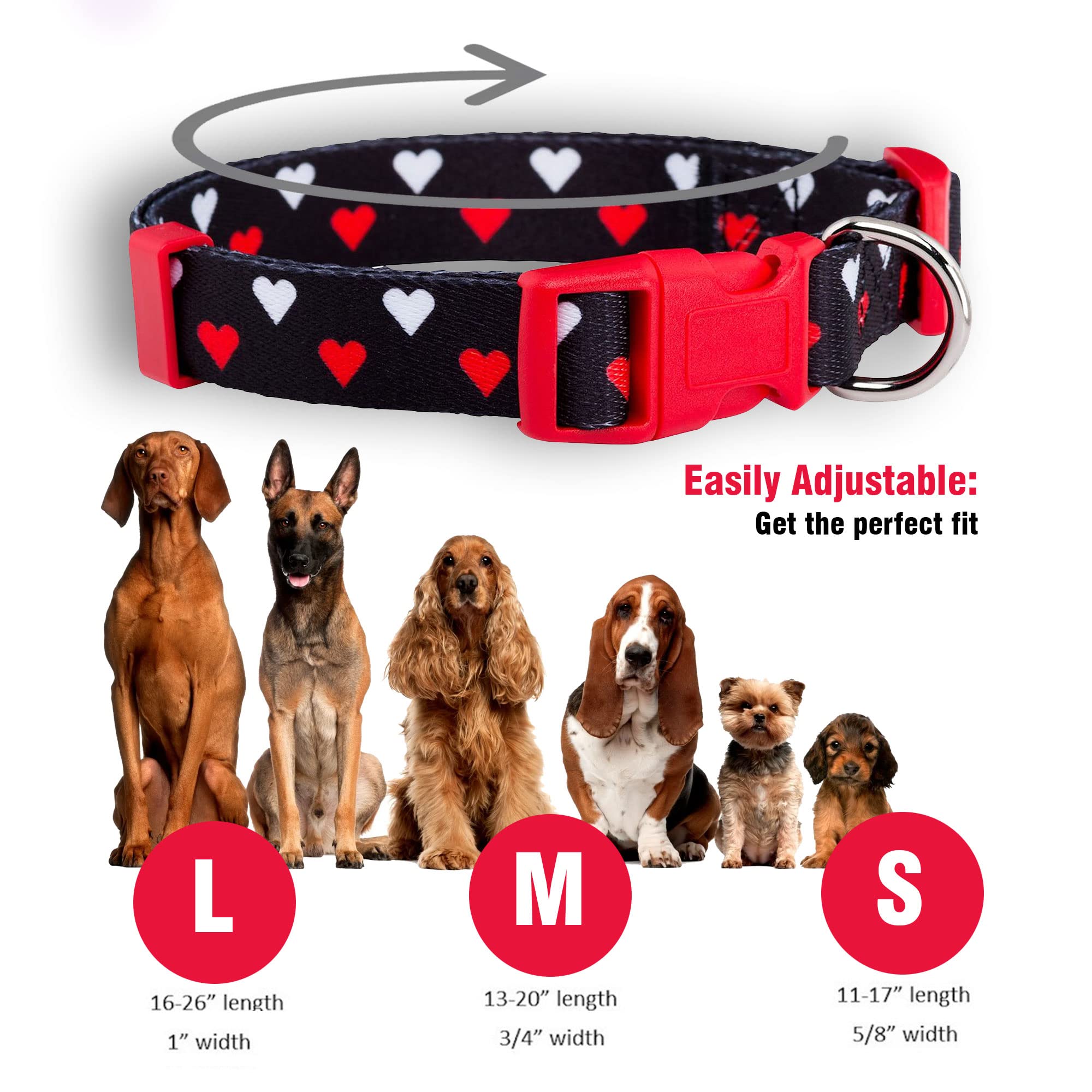 Native Pup Valentine'S Day Heart Dog Collar, Cute Pink Red Puppy Gift (Medium, White And Red Hearts)