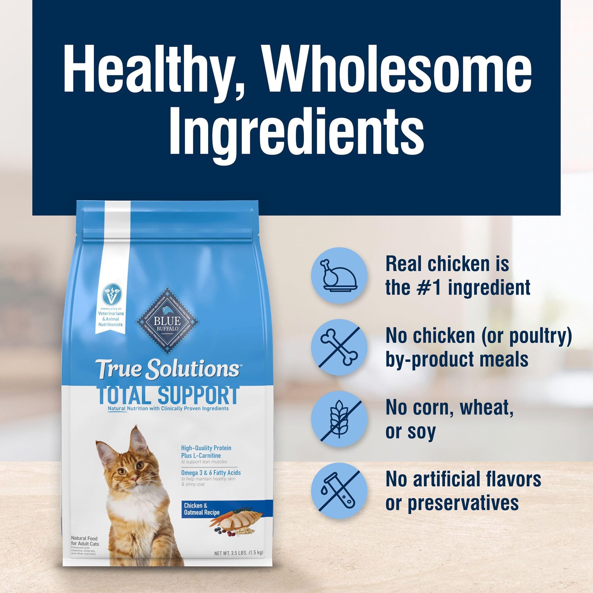 Blue Buffalo True Solutions Total Support Natural Dry Cat Food for Adult Cats, Chicken, 11-lb. Bag
