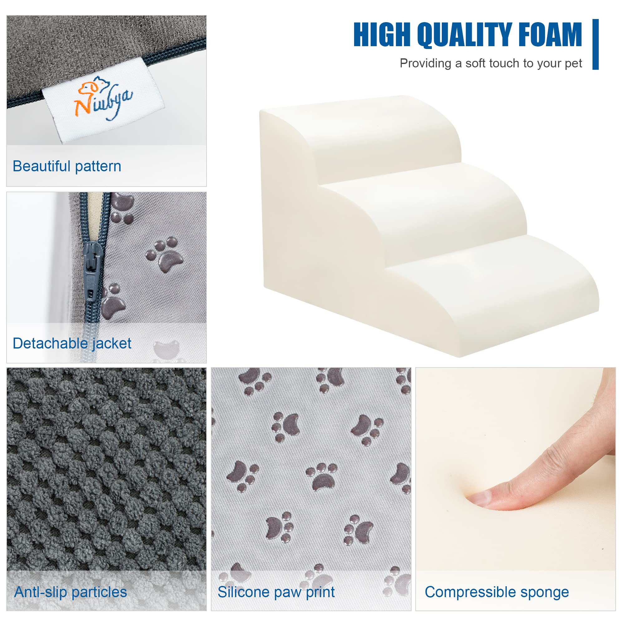 Dog Stairs For Small Dogs - High Density Foam Dog Ramp, Extra Wide Pet Steps With Non-Slip Bottom For High Beds, Couche And Sofa
