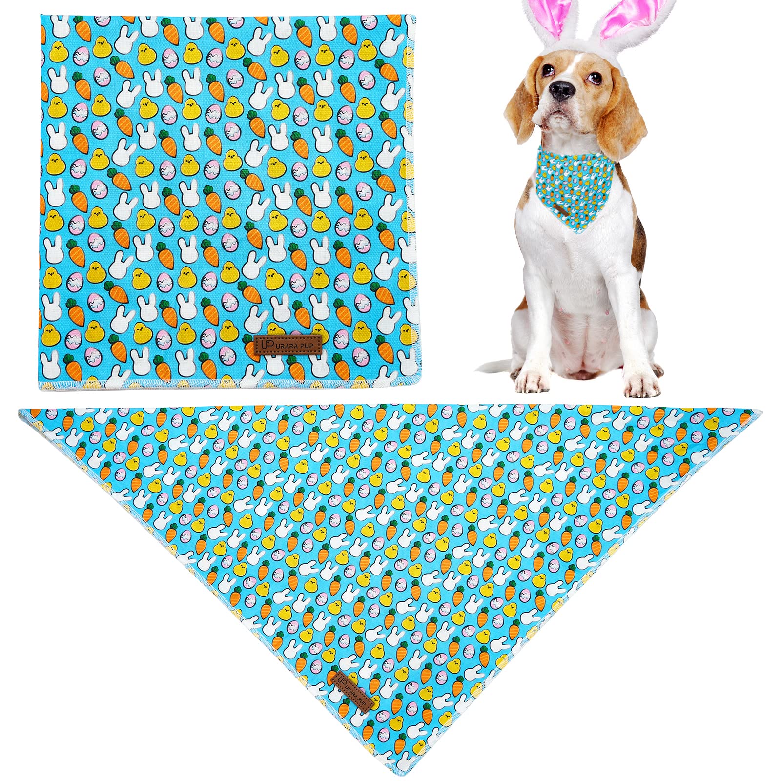 Up Urara Pup Easter Triangle Bid Dog Bandana, Blueegg Cotton, S (23'' X 16'' X 16''), Comfortable, Geometric Rabbit Pattern, Uni