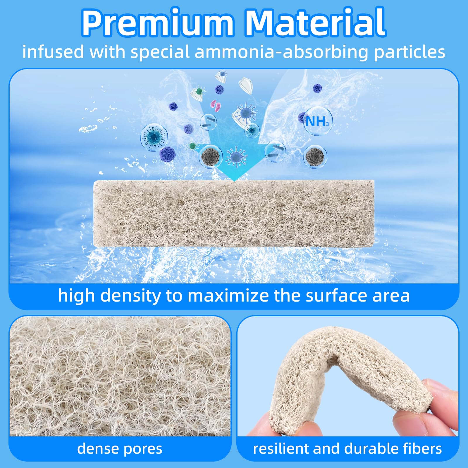 Aquaneat 6-Pack Replacement Ammonia Reducer Pads Compatible With Aqueon Quietflow 30 And 50 Led Pro Aquarium Power Filter