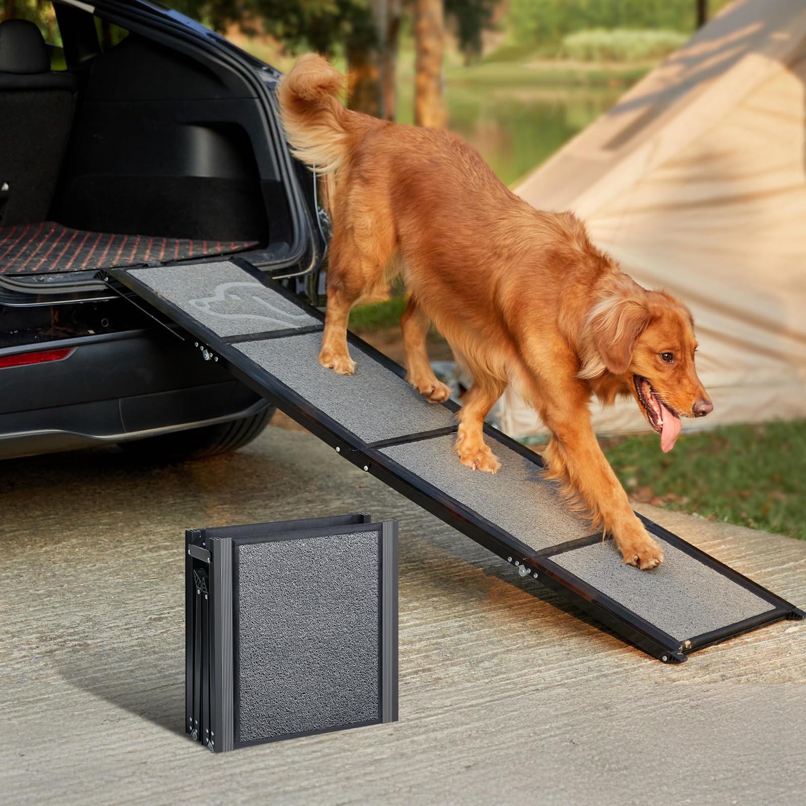 PetThem Upgraded Dog Ramp for Car 71'' X-Long & 19.7'' Wider Folding Pet Ramp Dog Ramps for Large Dogs with Non-Slip Rug Surface