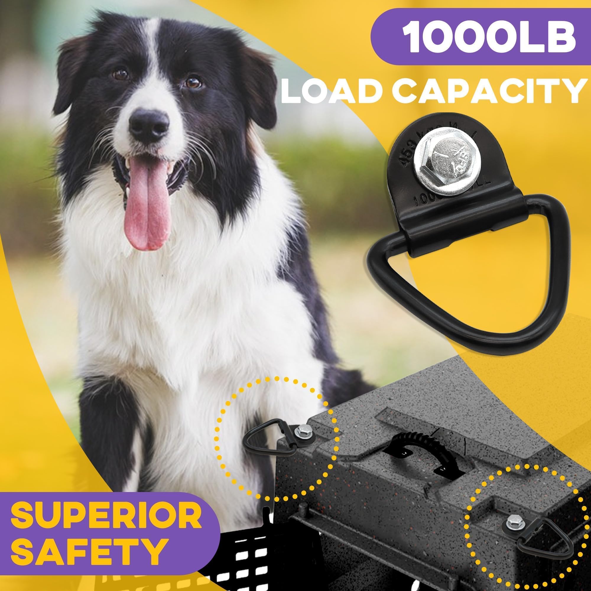 Terixe 4 Pack Tie Down Kit For Ruffland Kennel - Tie Down D-Ring Kit, 1000Lb Load Capacity, With Wrench - Easy Installation, Com