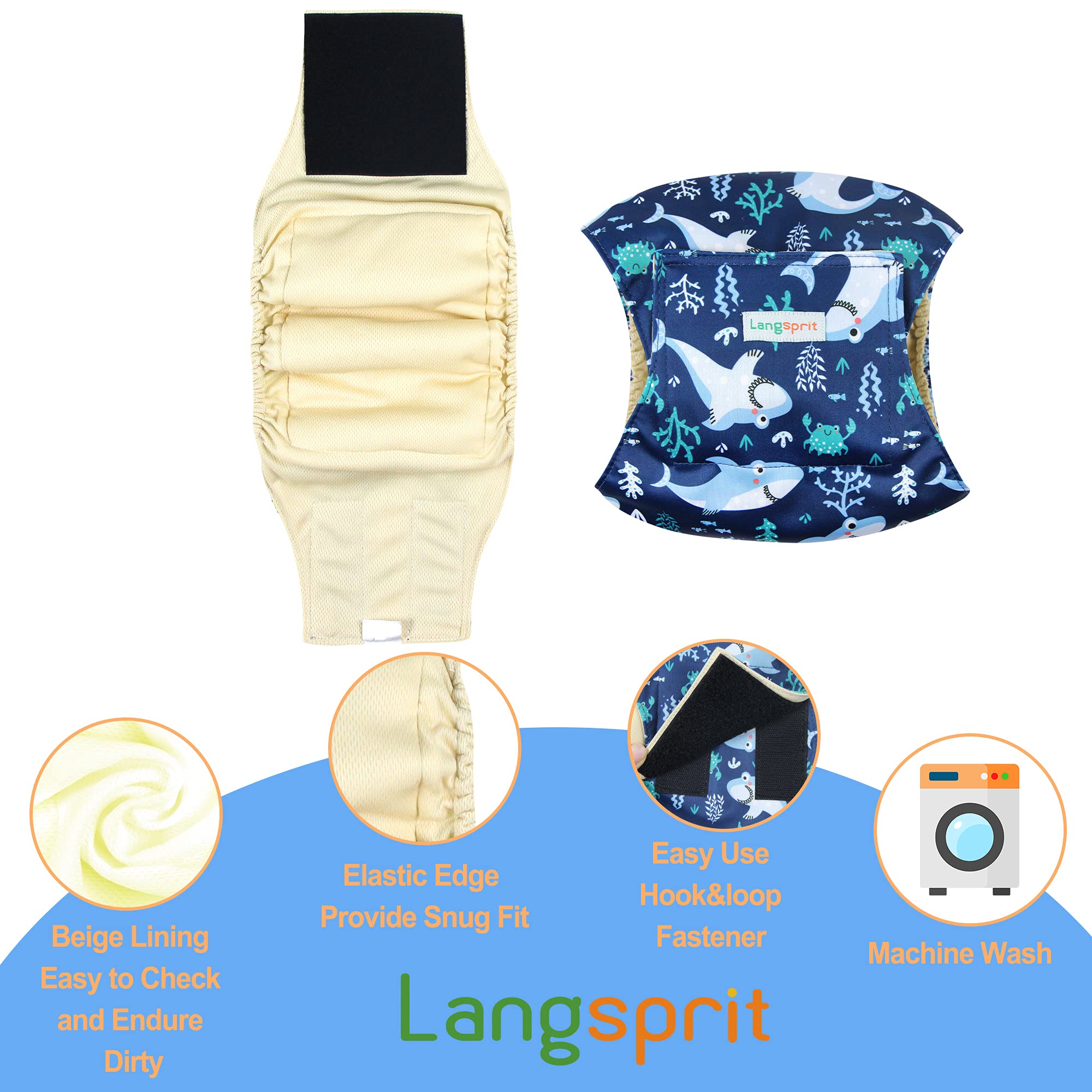 Langsprit Male Belly Bands for Dogs (Pack of 3) - High Absorbing Dog Wraps Male Washable - Reusable Small Doggy Doggie Puppy Mal