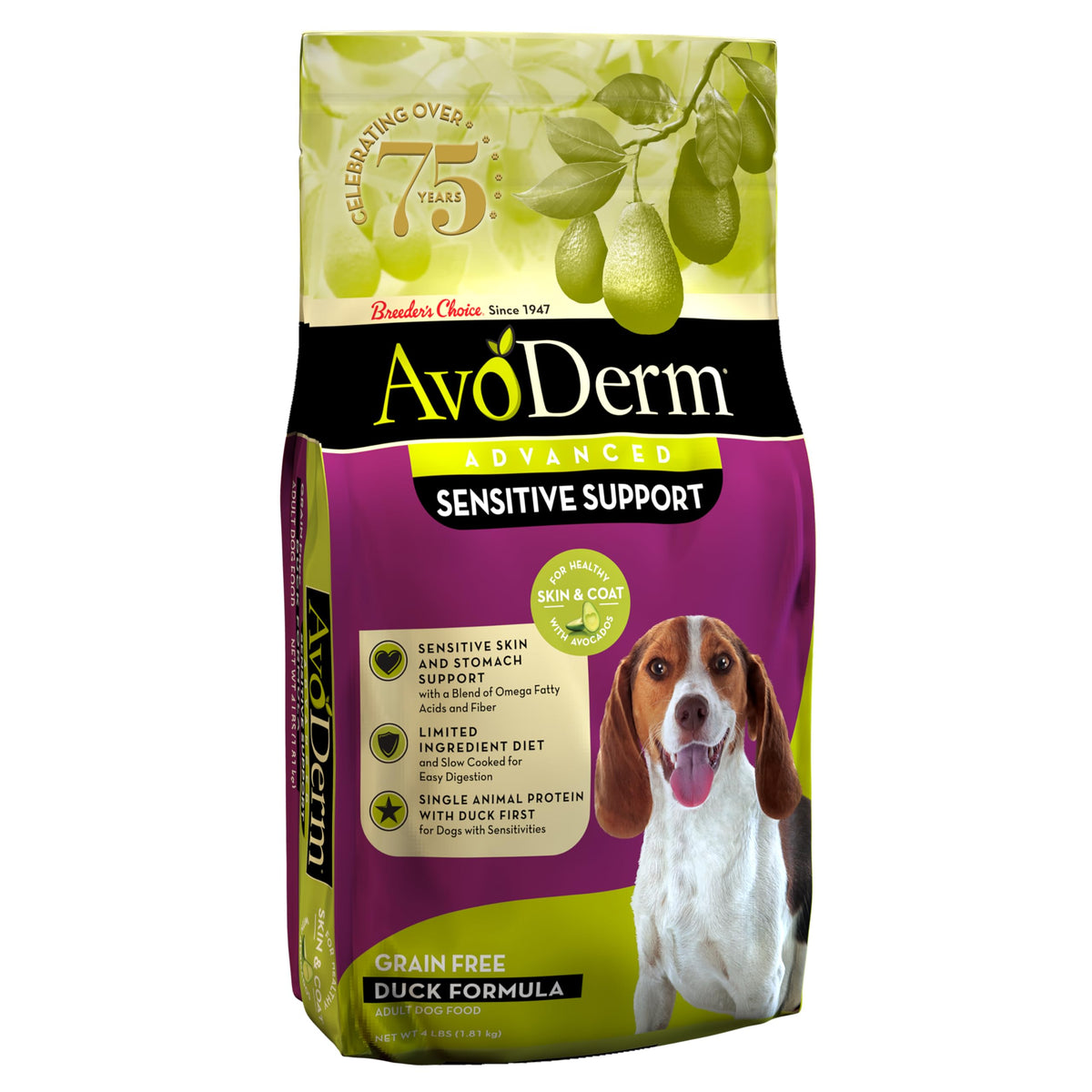 Avoderm Advanced Sensitive Support Grain-Free Duck Formula Dog Food, Sensitive Stomach, 4Lb