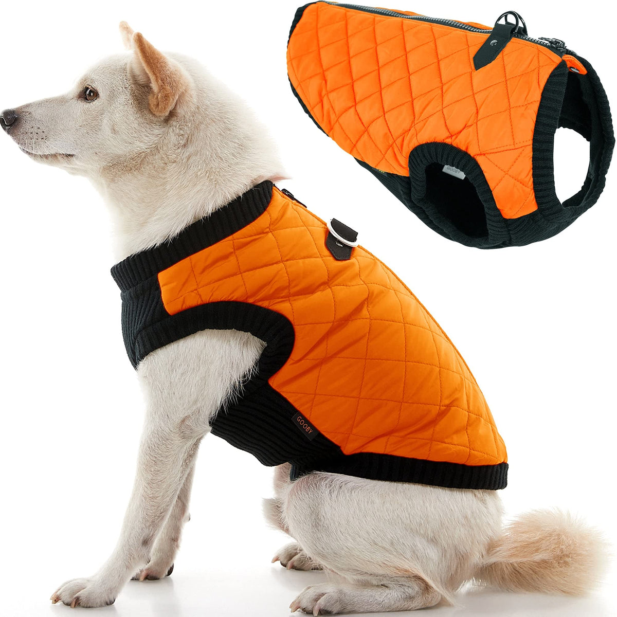 Gooby Fashion Vest Dog Jacket - Orange, Small - Warm Zip Up Dog Bomber Vest With Dual D Ring Leash - Winter Water Resistant Small Dog Sweater - Dog Clothes For Small Dogs Boy Or Medium Dogs