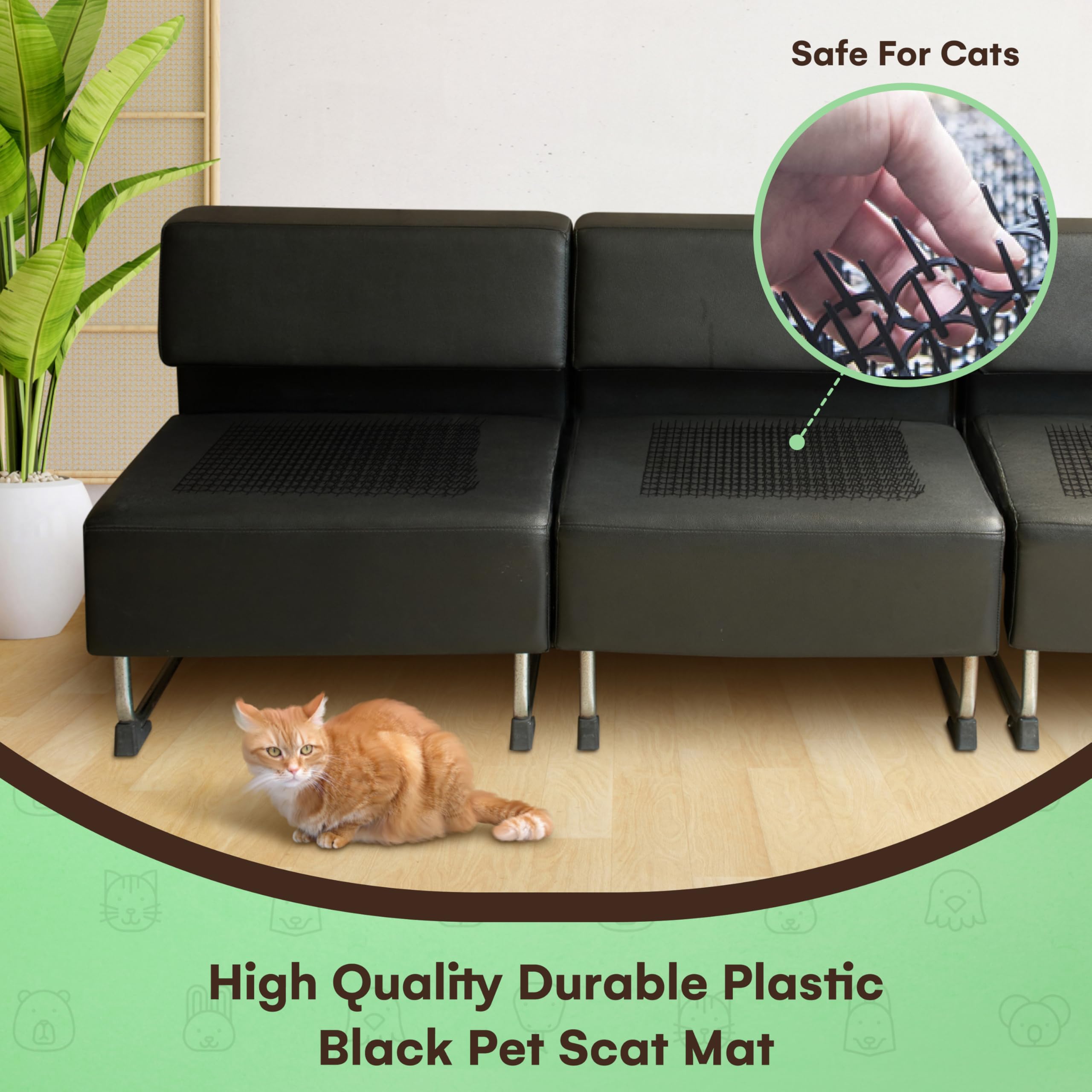 Homarden Cat Scat Mat 10-Piece Set - 16x13in Anti-Dig Spike Mat for Indoor/Outdoor Use - Black Cat Barrier Solution