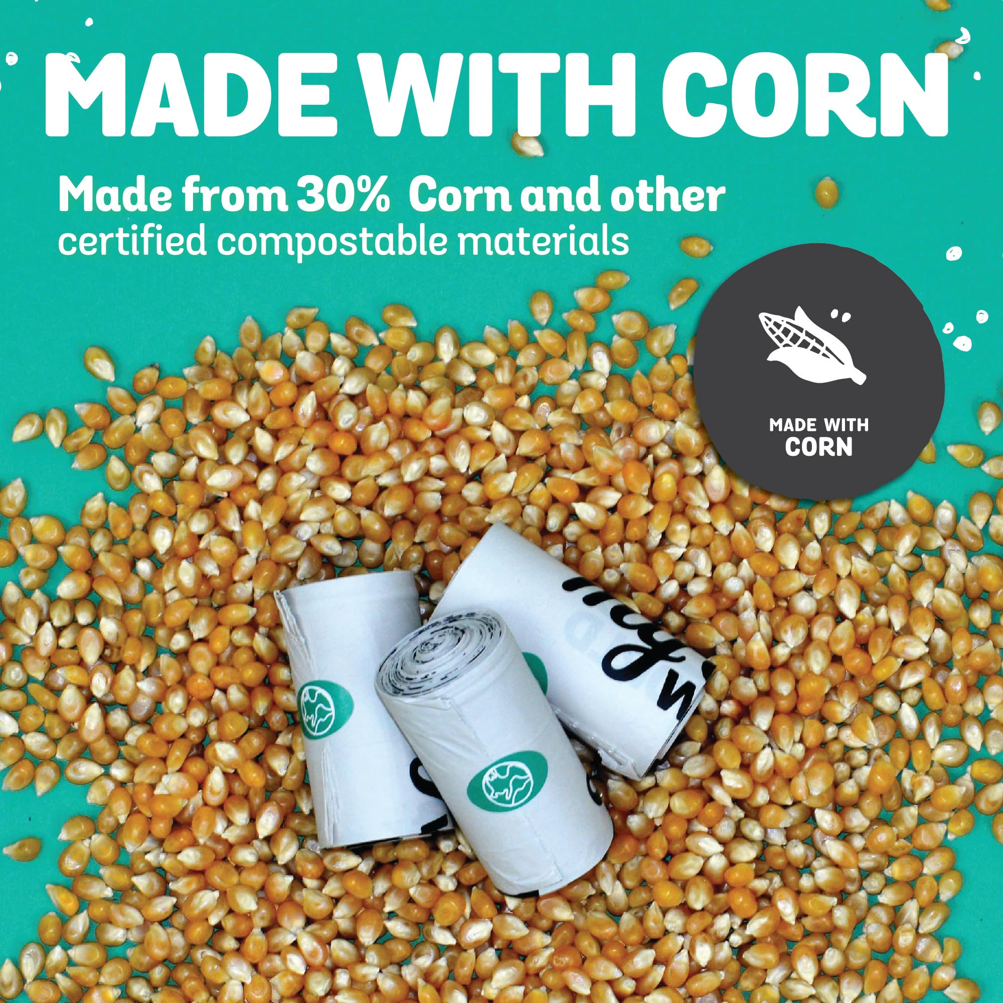 Myecoworld Compostable Pet Poop Bags - Made With Corn And Other Certified Compostable Materials - 60 Bags - 4 Roll - Extra Stron