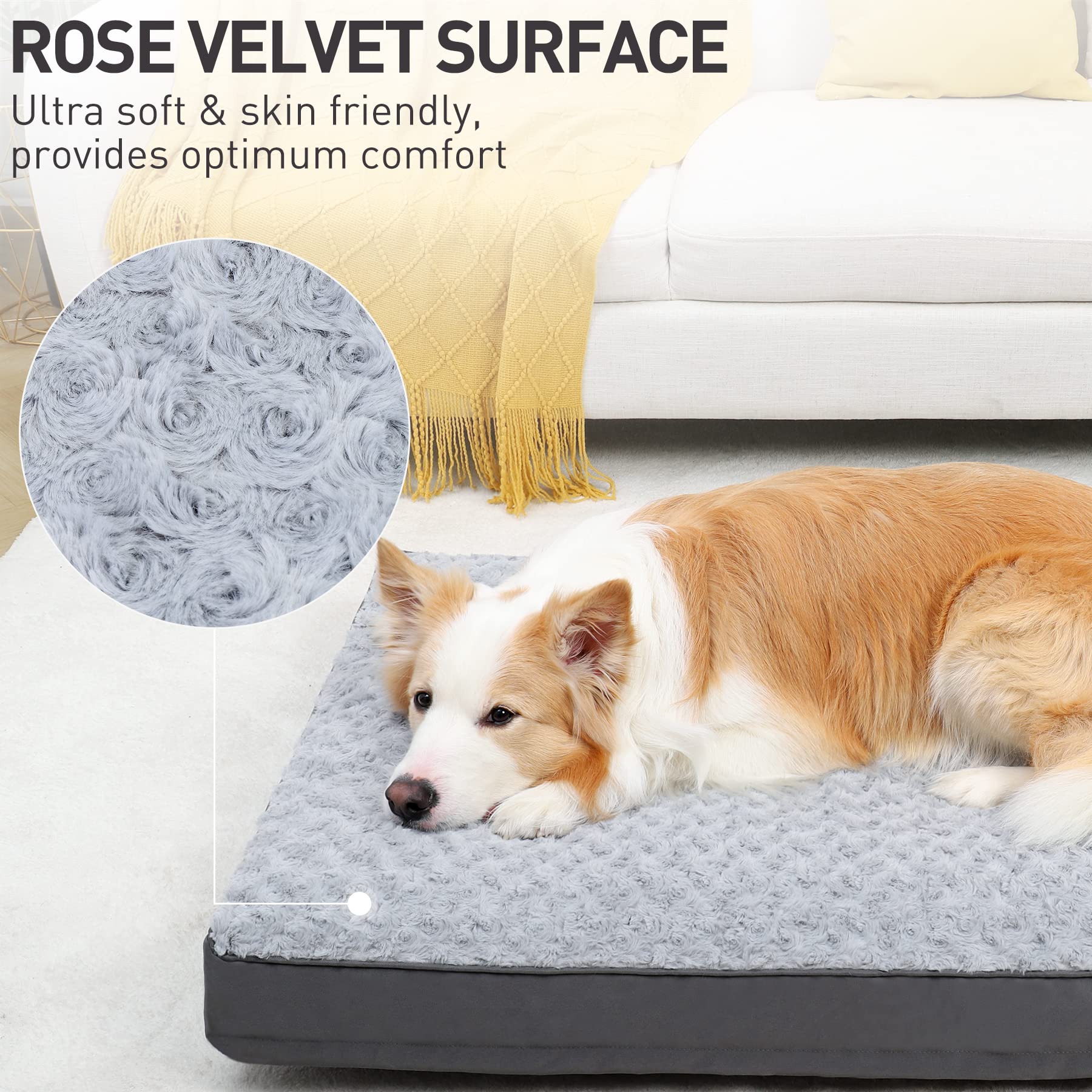 Waterproof Dog Crate Bed For Large Dogs - Rose Velvet Soft Fluffy Washable With Removable Cover & Anti-Slip Bottom, 41 X 27 Inch