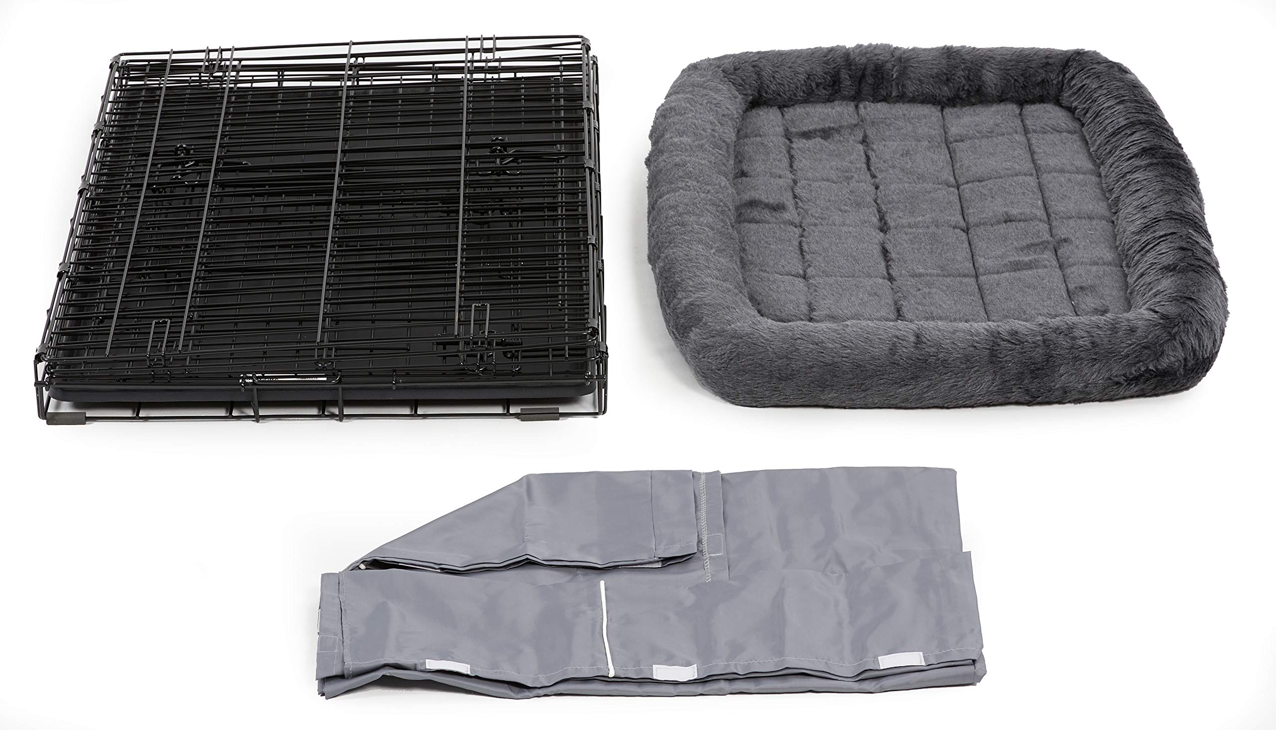 Midwest Homes For Pets New World Double Door Dog Crate Kit Includes One Two-Door Crate, Matching Gray Bed & Gray Crate Cover, 36