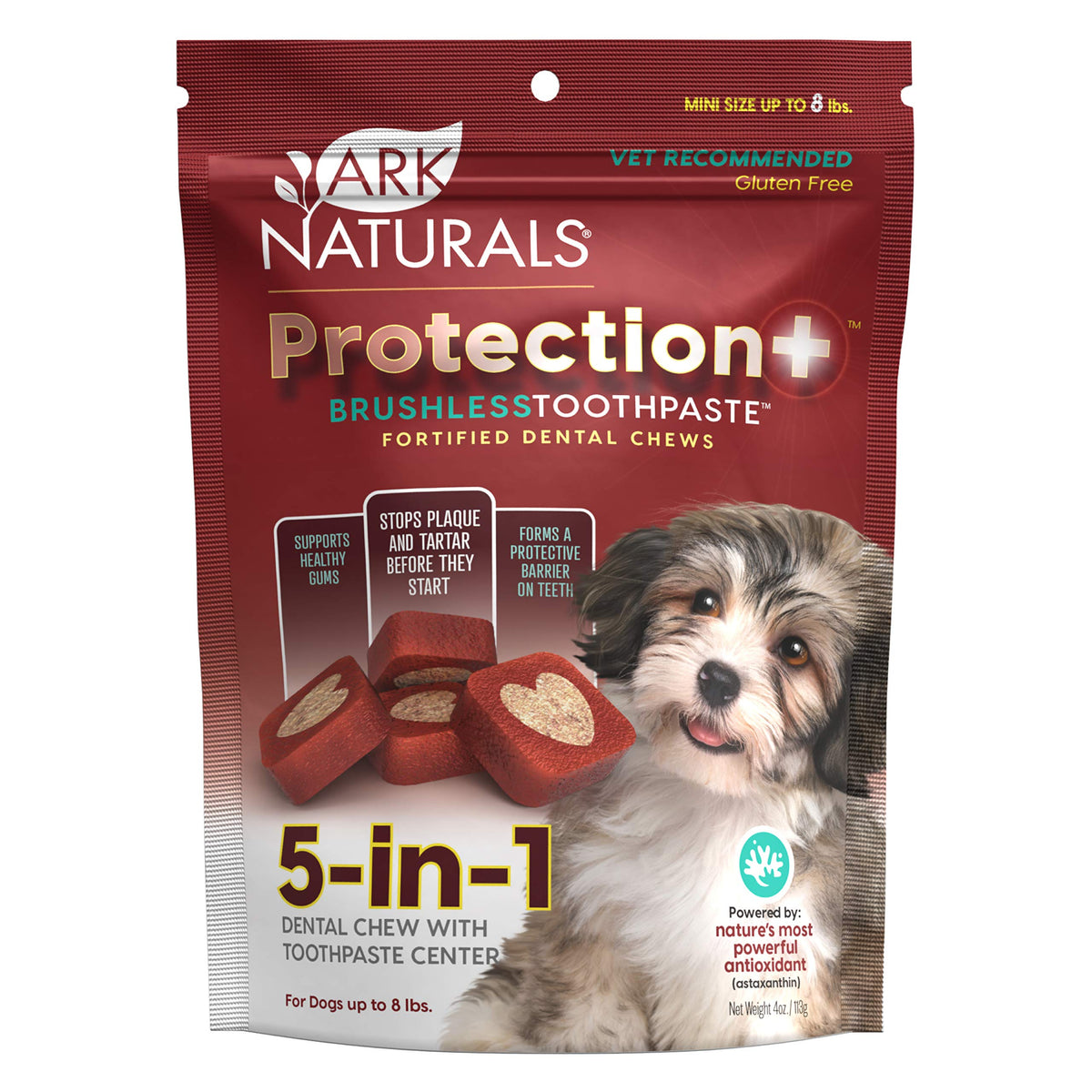 Ark Naturals Protection+ Brushless Toothpaste – Mini Breeds, 4Oz Bag – Dog Dental Chew With Toothpaste Center – Prevent Plaque & Tartar And Freshen Breath With Dental Chews For Dogs