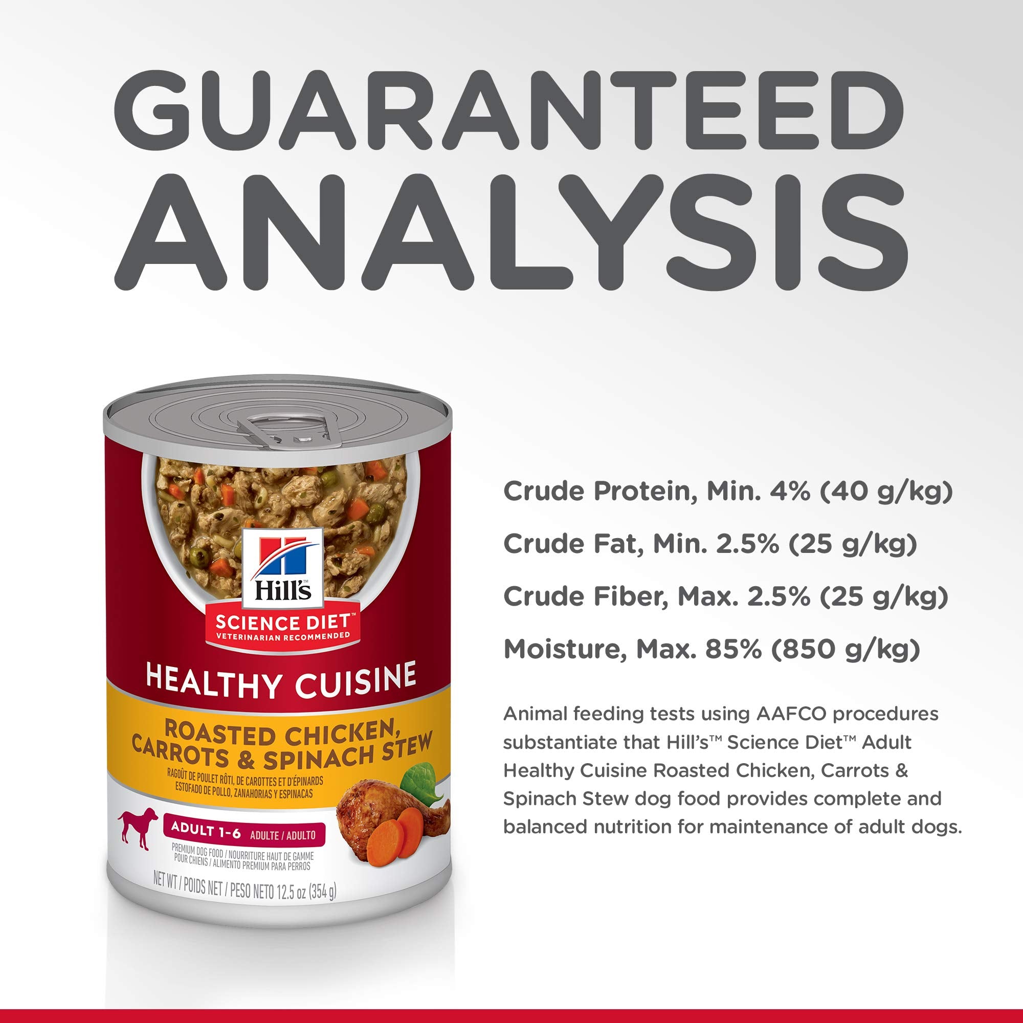 Hills Science Diet Healthy Cuisine, Adult 1-6, Great Taste, Wet Dog Food, Roasted Chicken, Carrots & Spinach Stew, 12.5 oz Can,