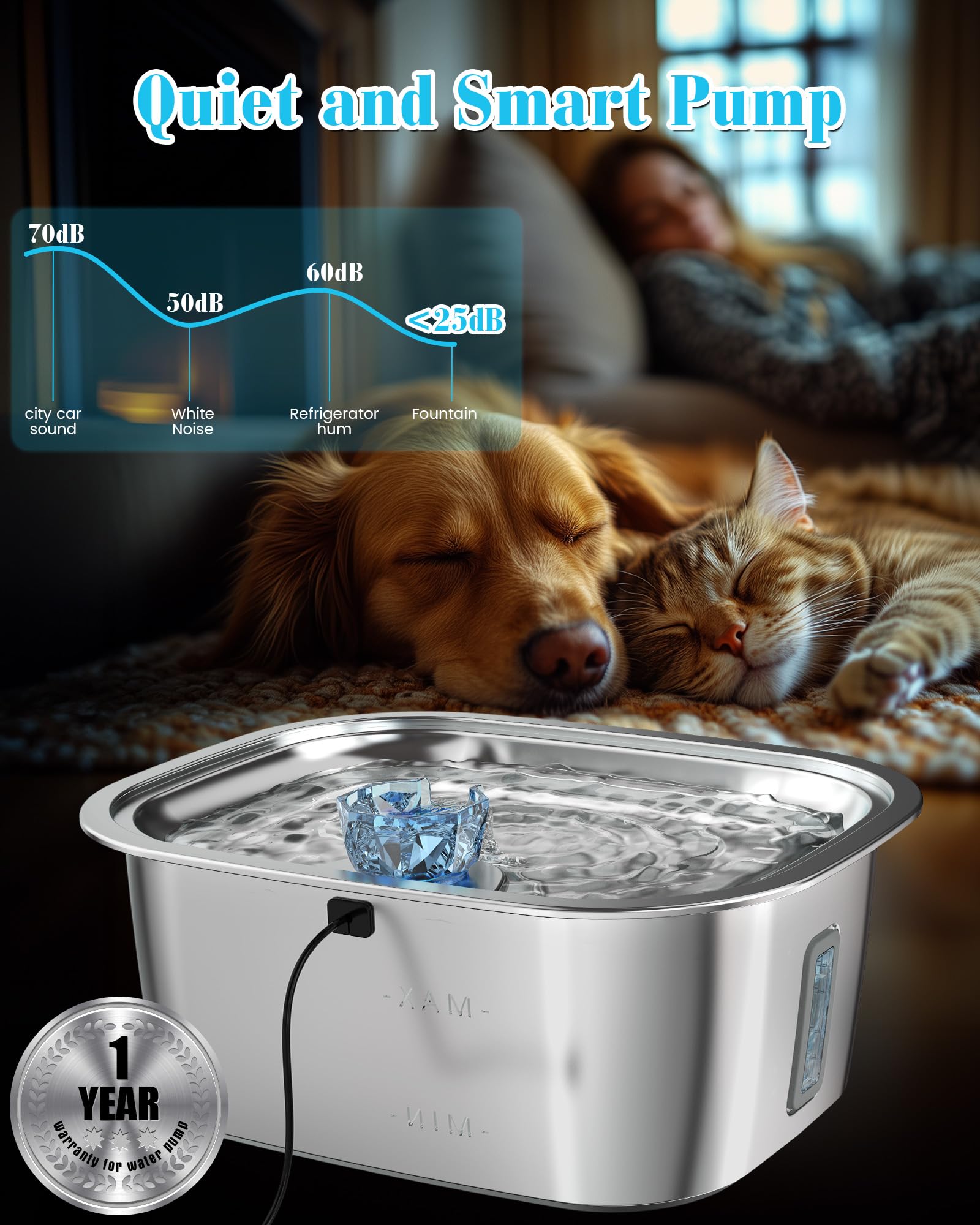 Lesotc 3 Galon Stainless Steel Dog Water Fountain For Large Dogs, Pet Water Fountain With 2 Filters, Automatic Dog Fountain Dog