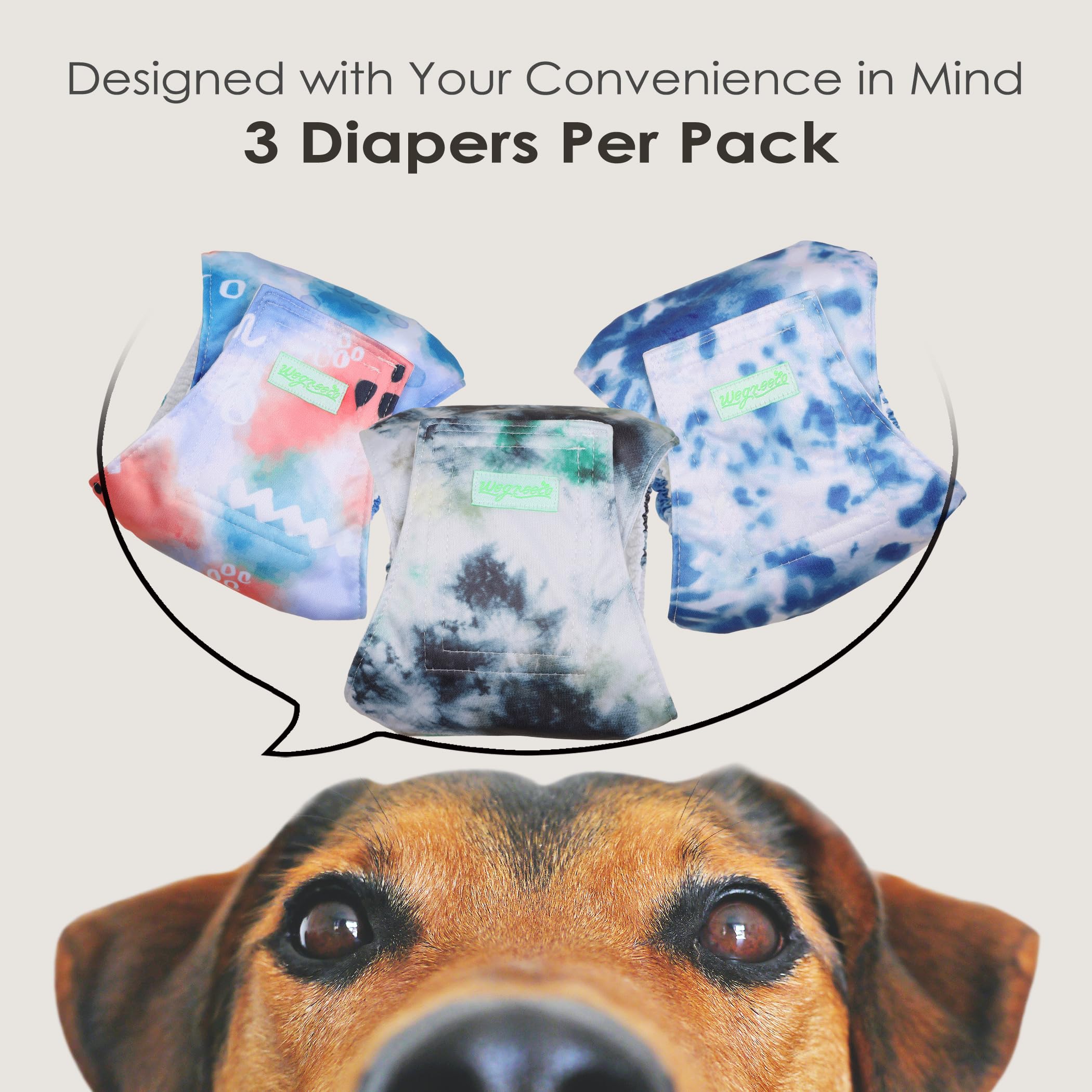 Wegreeco Washable Male Dog Belly Band (Stylish Pattern)- Pack Of 3 - Washable Male Dog Belly Wrap, Dog Diapers Male (Tie-Dye, Ink, Medium)