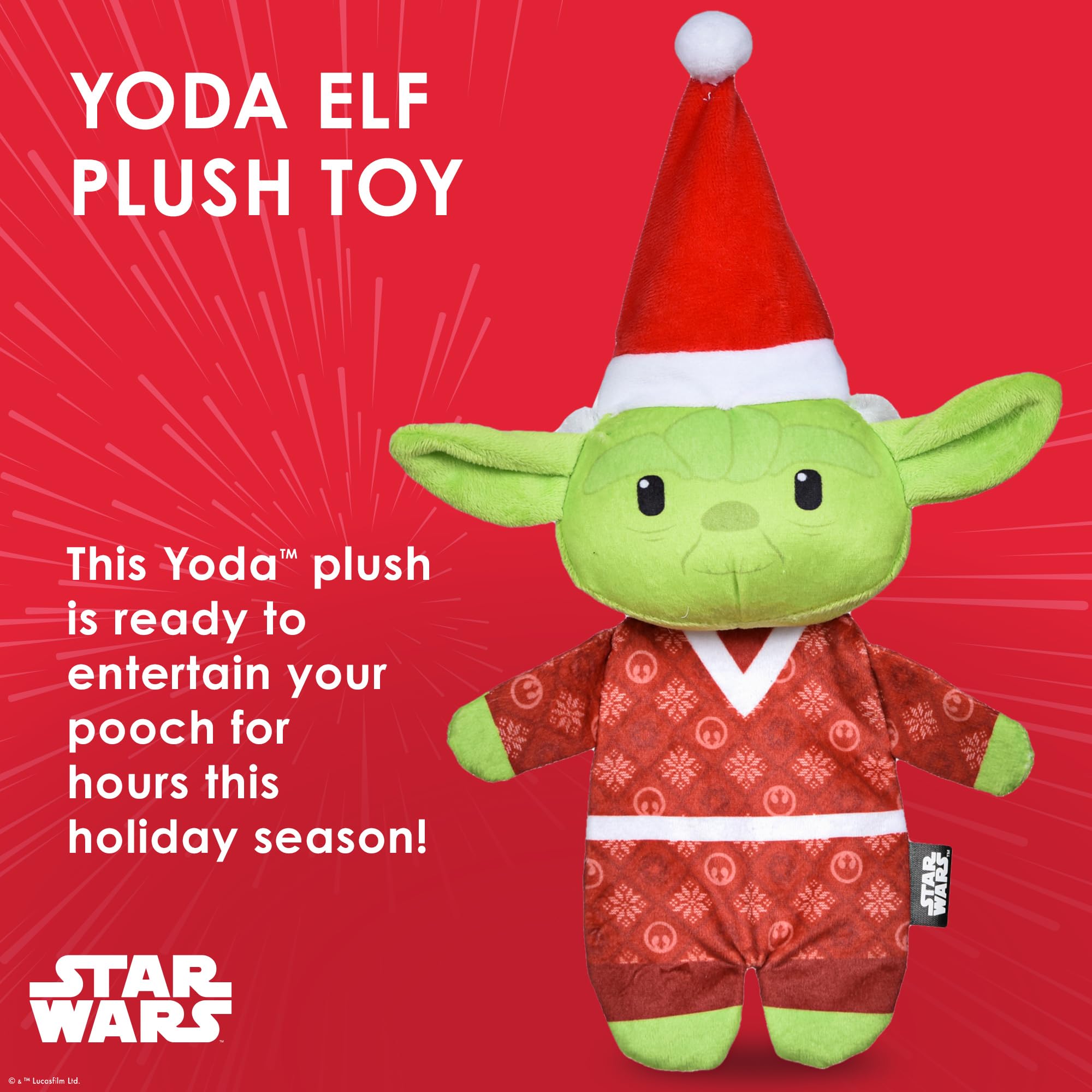 STAR WARS for Pets Holiday 9 YODA Elf with Flat Body Pet Toy, with Crinkle & Squeak | 9    Plush Squeaker Holiday YODA Pet Toy T