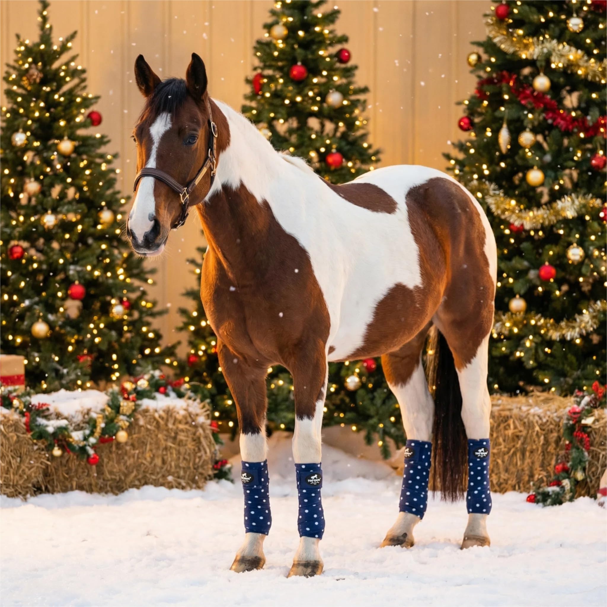 Tgw Riding Horse Polo Leg Wraps, Equine Fleece Polo Wraps (Set Of 4) - Horse Leg Bandages (Navy Blue)