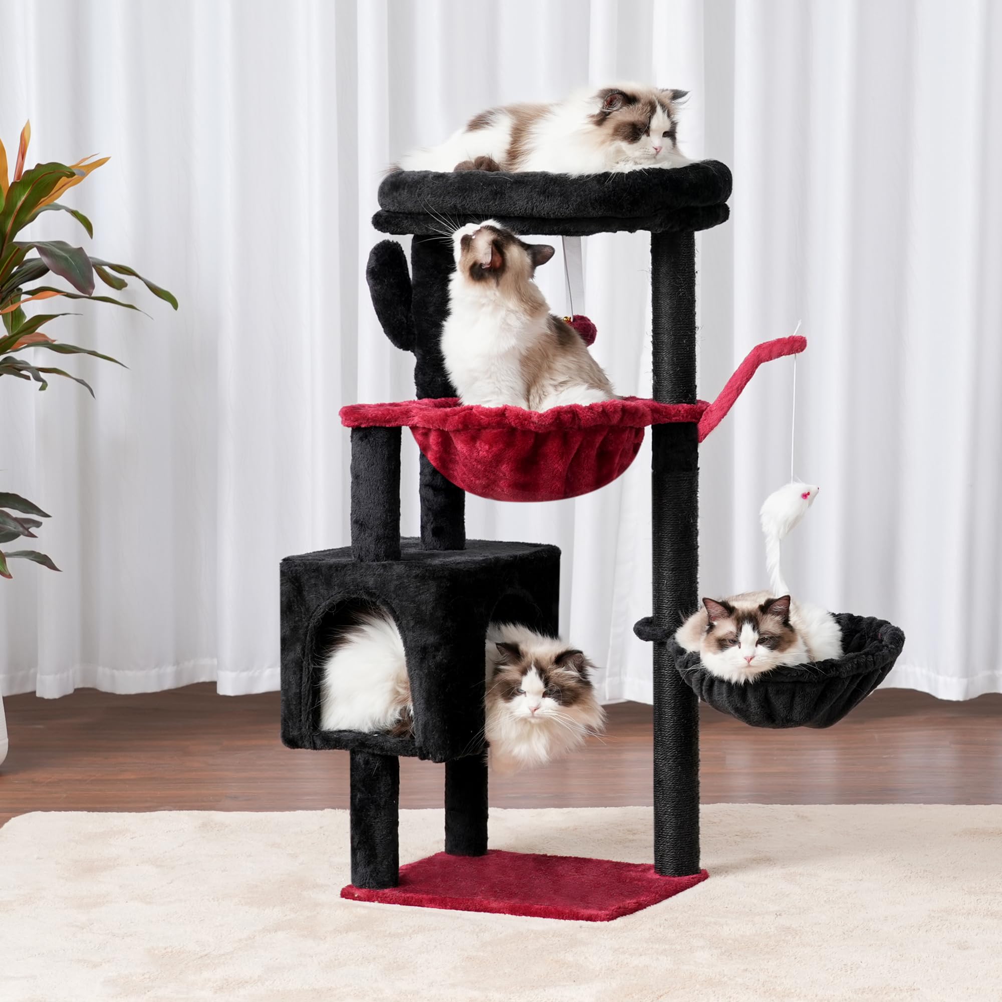 Heybly Cat Tree, 39.4 Inches Gothic Tower Condo With Scratching Post, Cat Tower For Indoor Cats, Fully Wrapped Sisal Pole, Soft