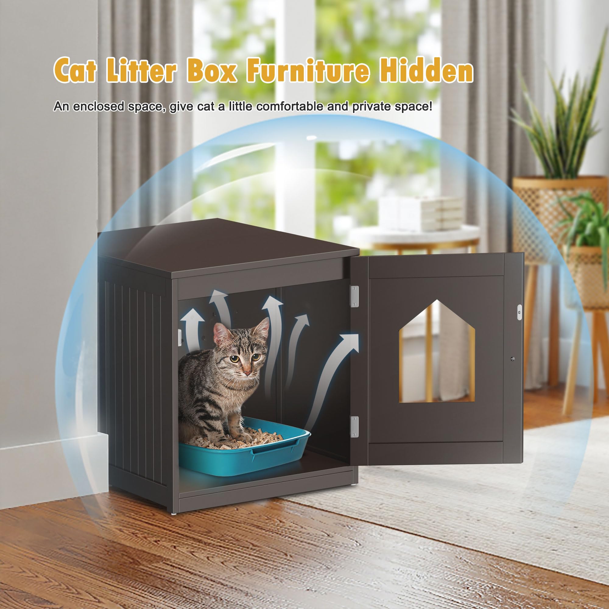 Cat Litter Box Enclosure Litter Box Furniture Hidden Wooden Washroom Litter Box Cabinet Indoor Cat House Side End Table Nightsta