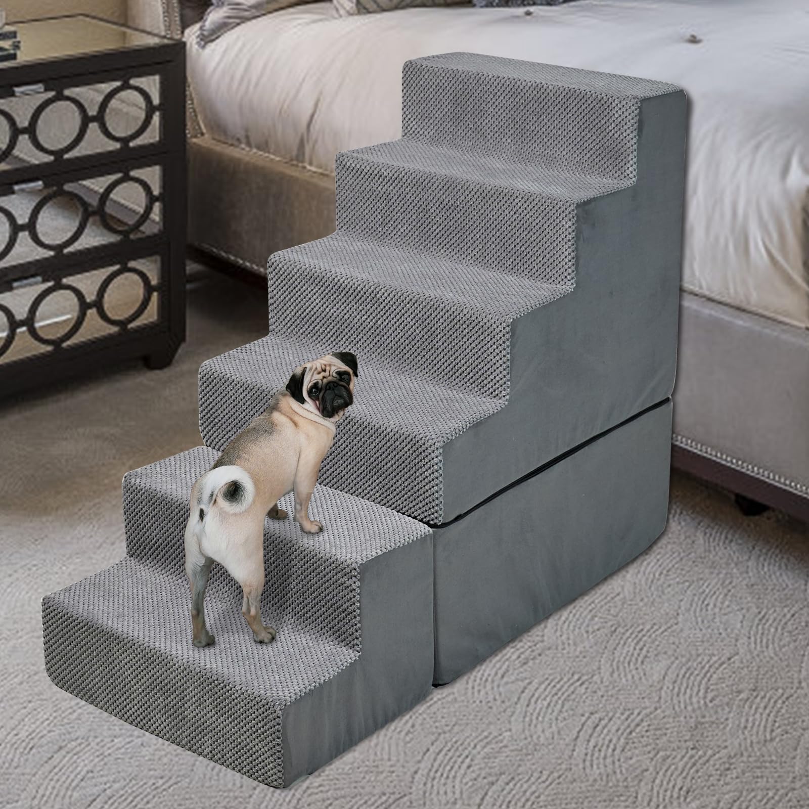 MALOROY Dog Stairs 30 inches High, Dog Stairs for Small Large Dogs for High Beds 28-34 inches Tall, 33D Foam Dog Steps/Dog Ramp 