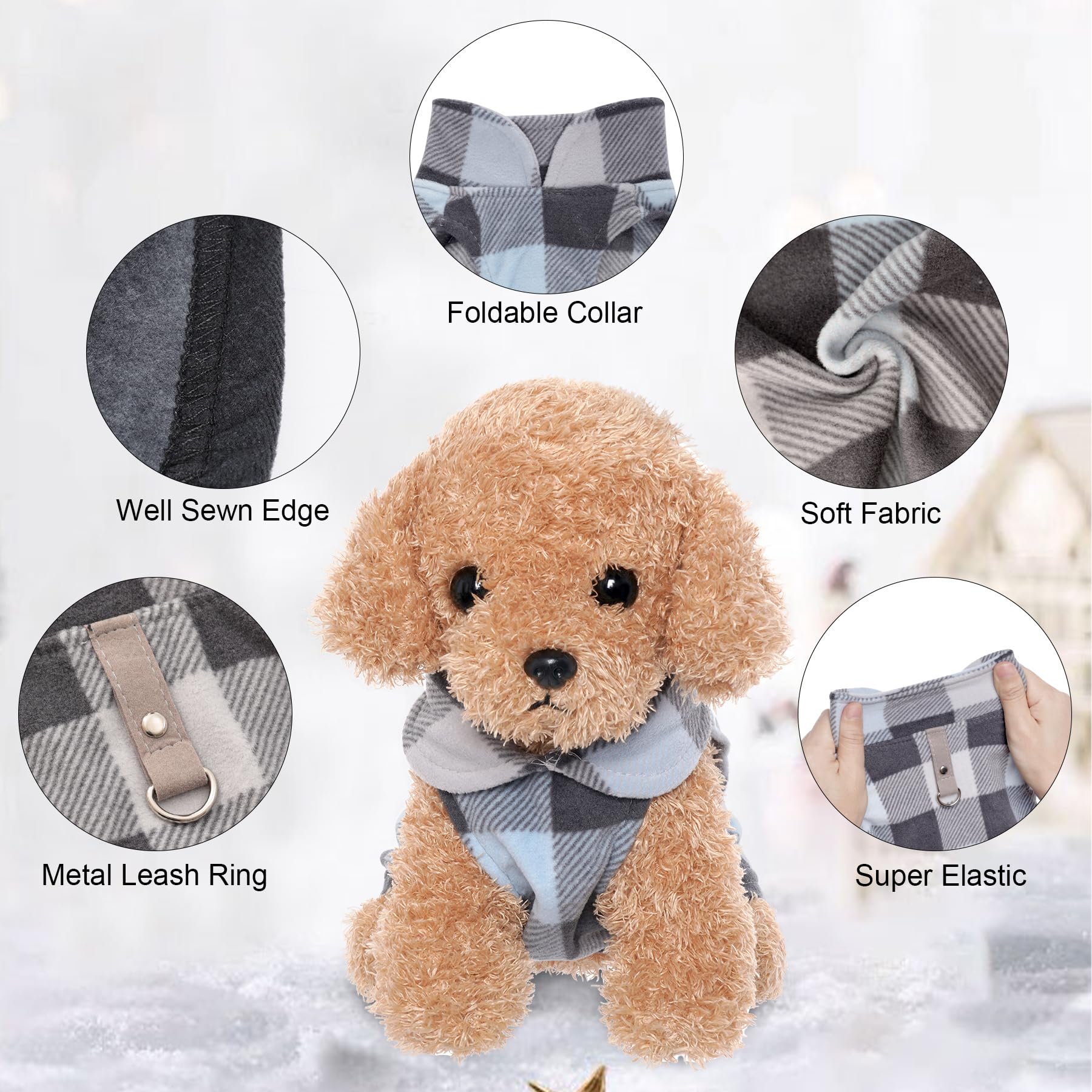 Rbenxia 4 Pieces Buffalo Plaid Dog Sweaters with Leash Ring Soft Fleece Vest Warm Dog Pullover Jacket Dog Clothes Winter Dog Out