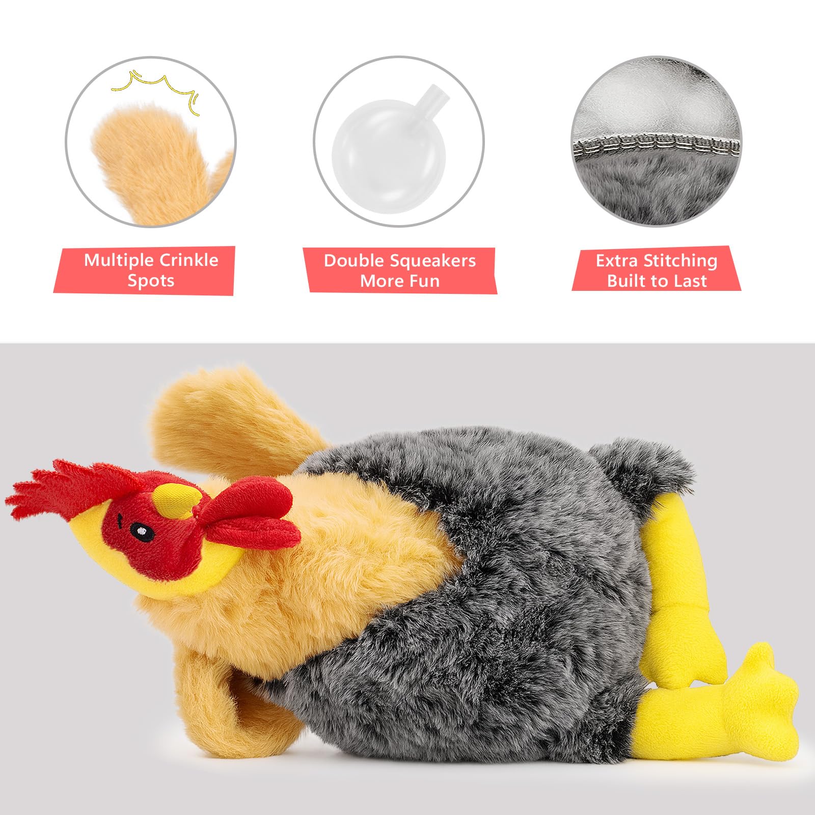 Squeaky Stuffed Dog Toys - Plush Chicken Chew Toy for Small, Medium & Large Dogs, Cute & Funny Interactive Puppy Toy with Crinkl