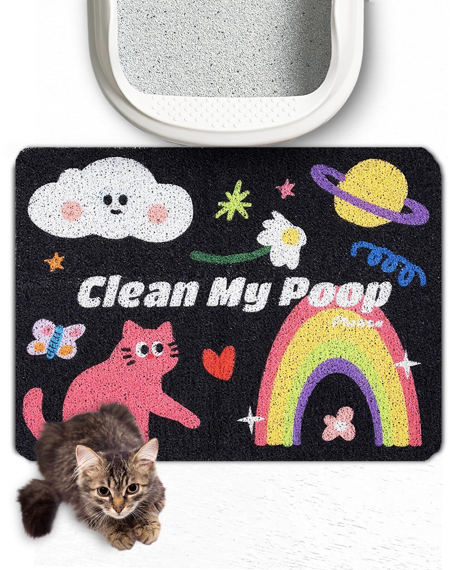 Lukamoo Cute Cat Litter Mat (24''X16''), Large, For Kitty Litter & Cute Cat Litter Box, Clean My Poop