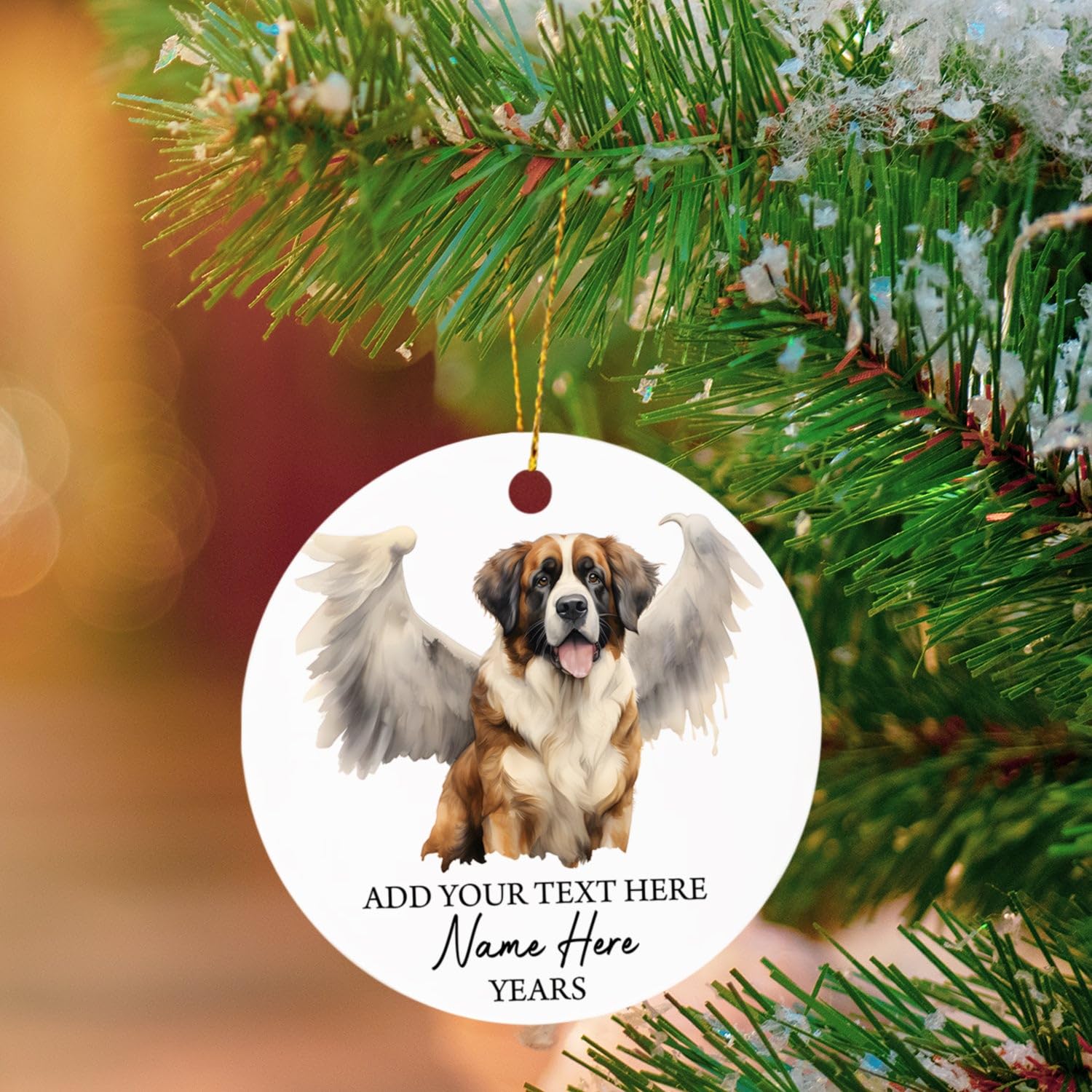 Saint Bernard Dog Memorial Christmas Ornament, Personalized Saint Bernard Dog Angel Ornament For Christmas Tree, Loss Of Dog Sympathy Gift For Pet Owners, Custom Text Name & Year Xmas Ornaments