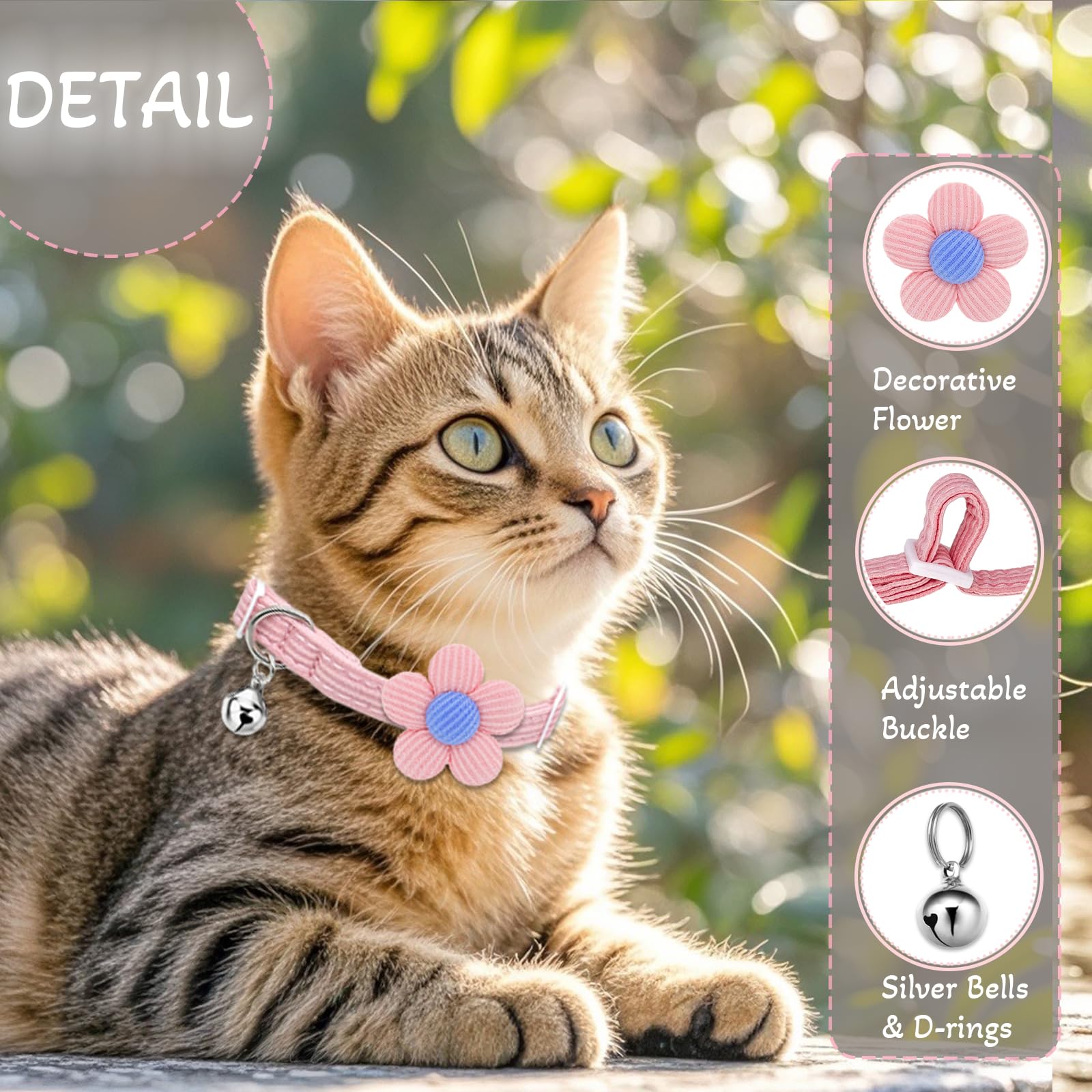 Cat Collar, Hanshilai Kitten Collar With Bells, Cute Cat Collar Breakaway For Girl Boy With Flower,Collar Para Gatos (2 Pack) (B