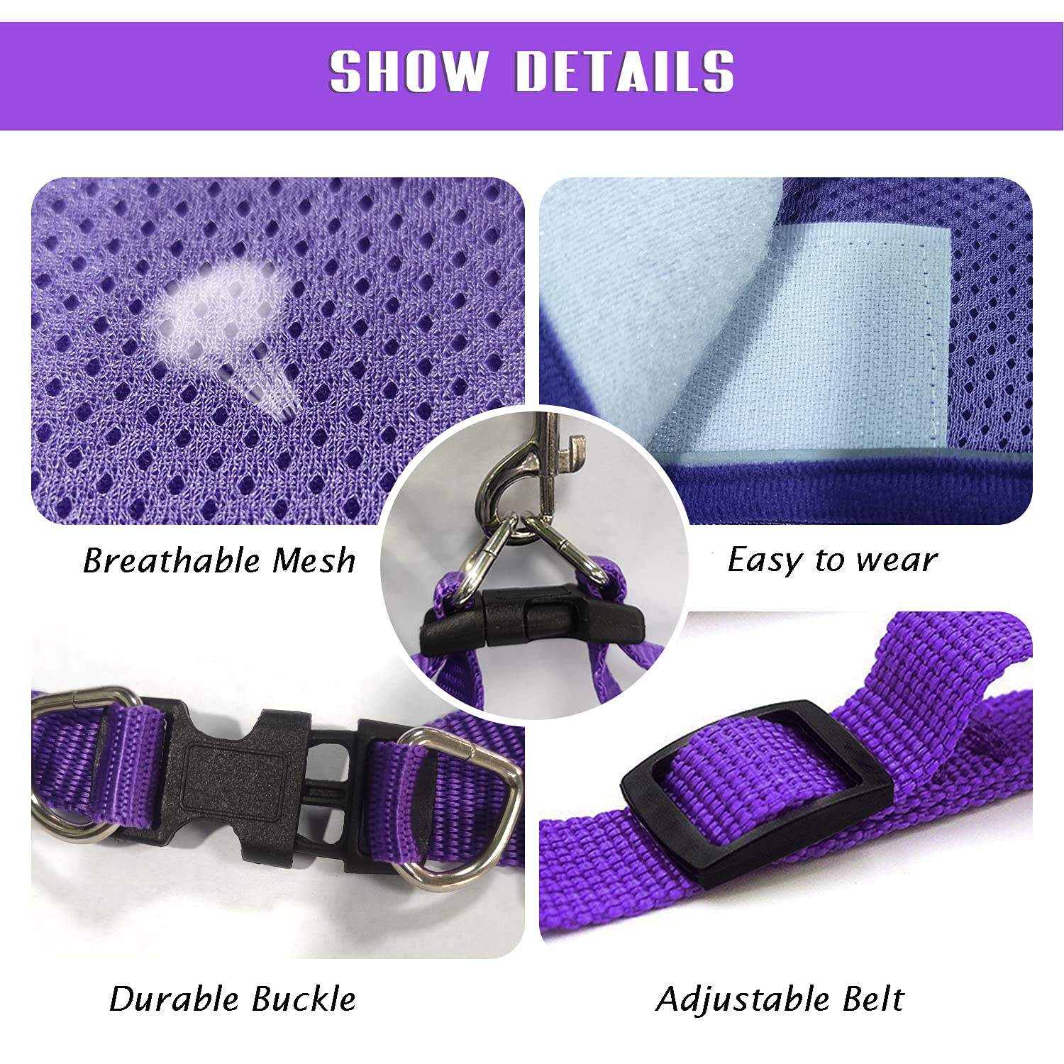 Feimax Dog Harness And Leash Set, No-Pull Breathable Soft Mesh Puppy Vest Harness Reflective Adjustable Pet Harnesses For Small Medium Dogs And Cats - Outdoor Easy Control For Walking (Xs, Purple)