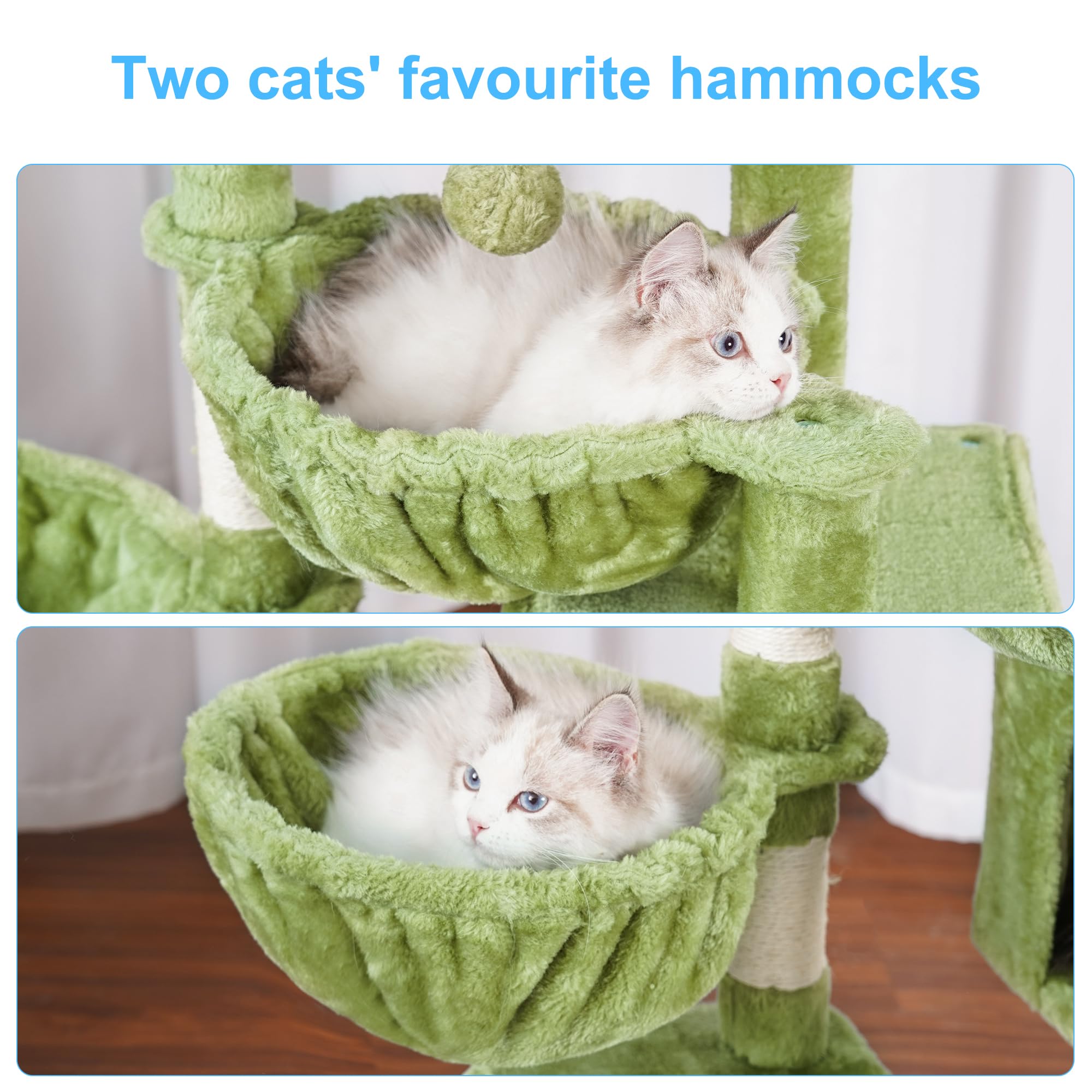 Hey-Brother Cat Tree, Cat Tower For Indoor Cats, Cat House With Large Padded Bed, Cozy Condo, Hammocks, Sisal Scratching Posts,