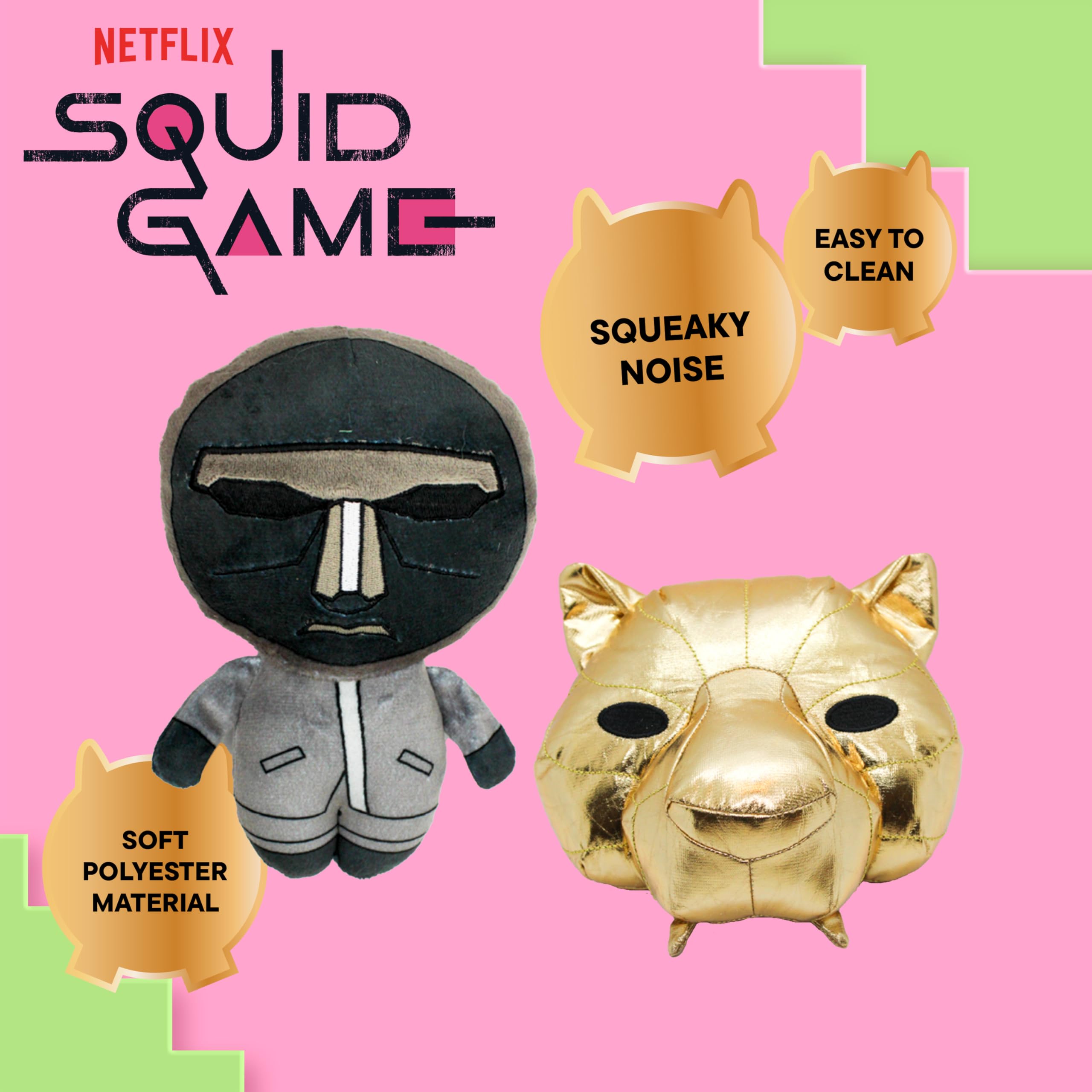 design LAB, Inc. Squid Game Collectible Dog Toy - Hwang in-ho & VIP Mask, Squeaky Plush, One Size, Multi Color