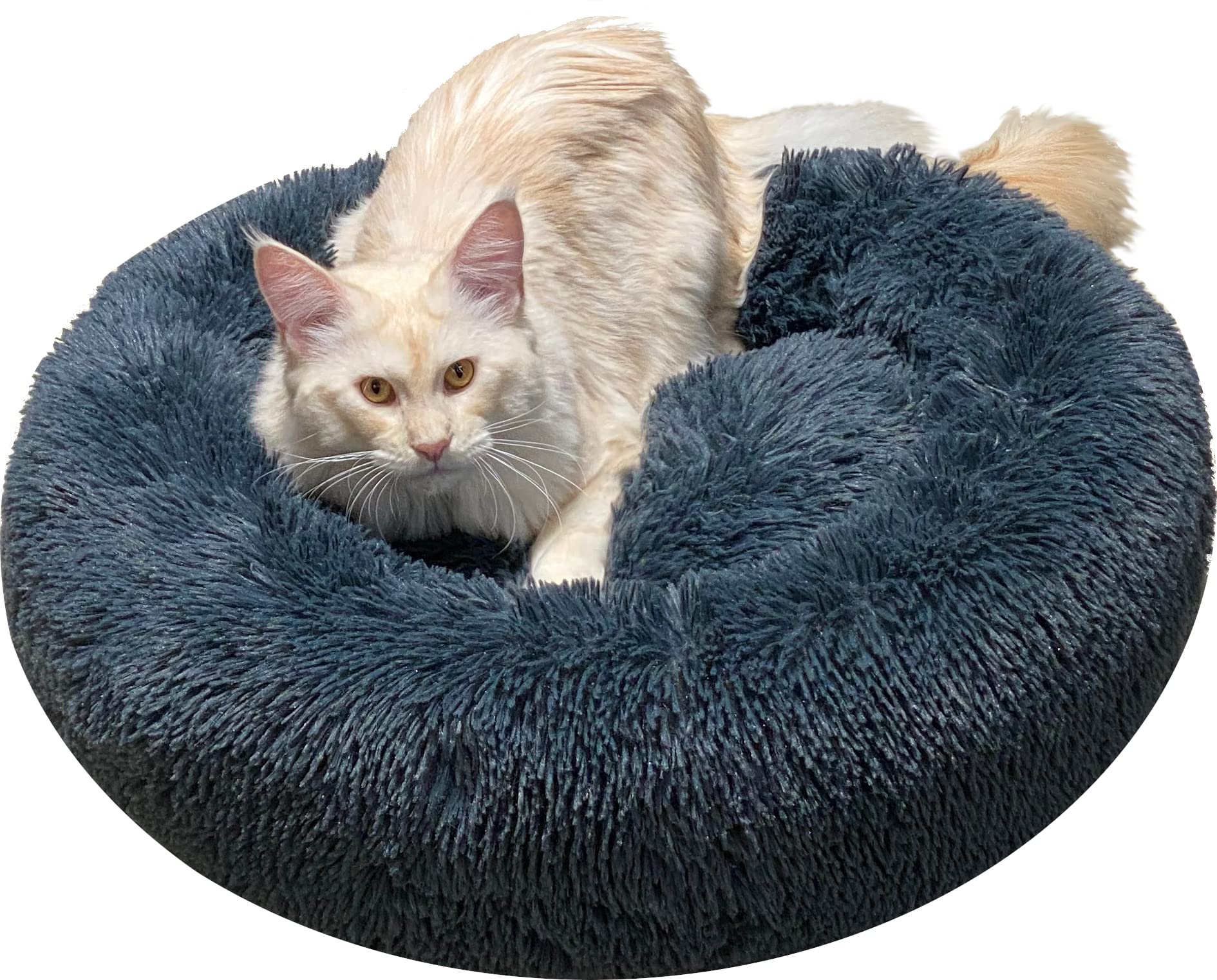 Comlax Calming Donut Dog Beds, 39 Inches Round Cushion With Removable Washable Cover, Anti-Anxiety Faux Fur Cuddler, Fluffy Comf