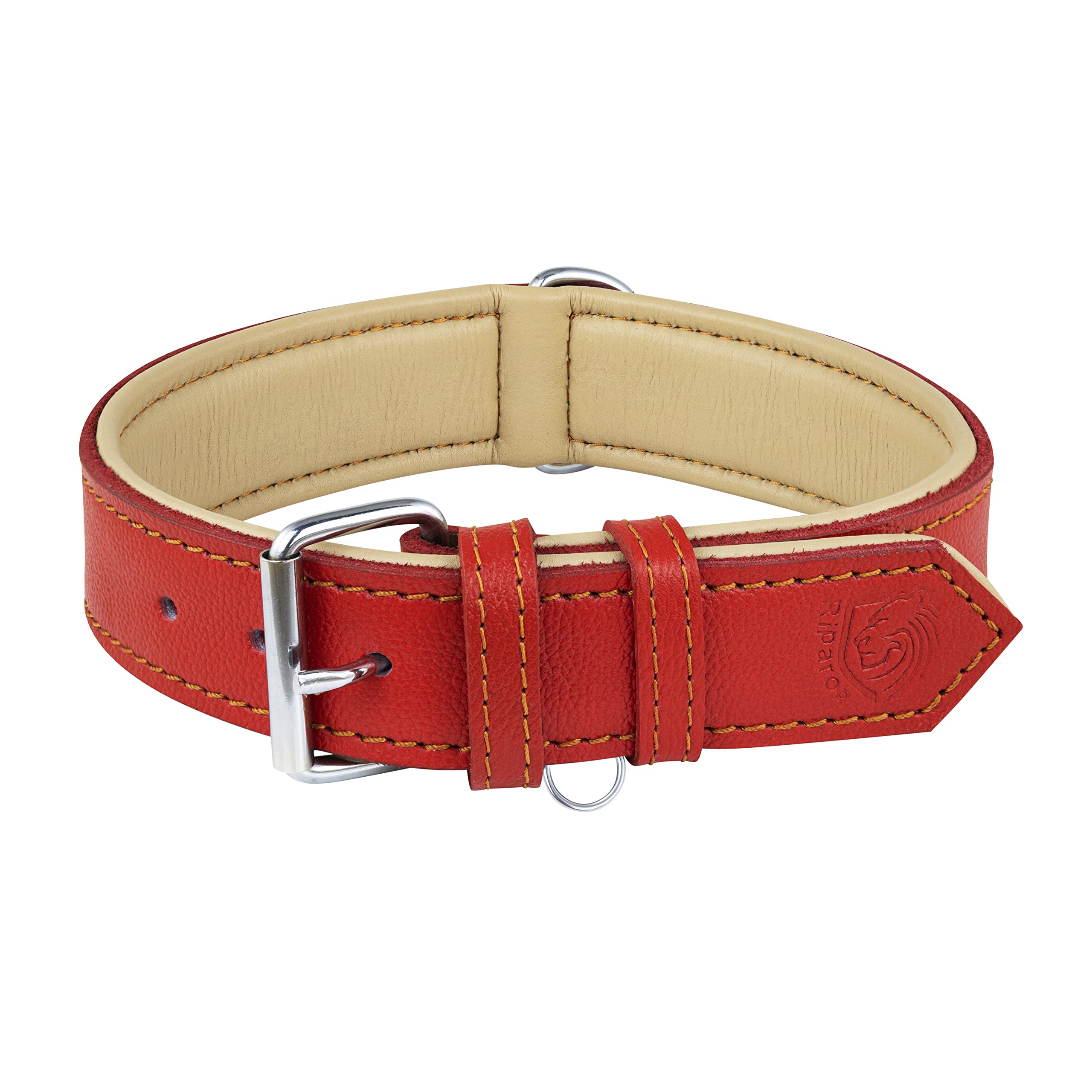 Riparo Red Leather Dog Collar - Heavy Duty Wide Dog Collar For Small, Medium, Large And Extra Large Dogs With Dog Tag Holder (Xl