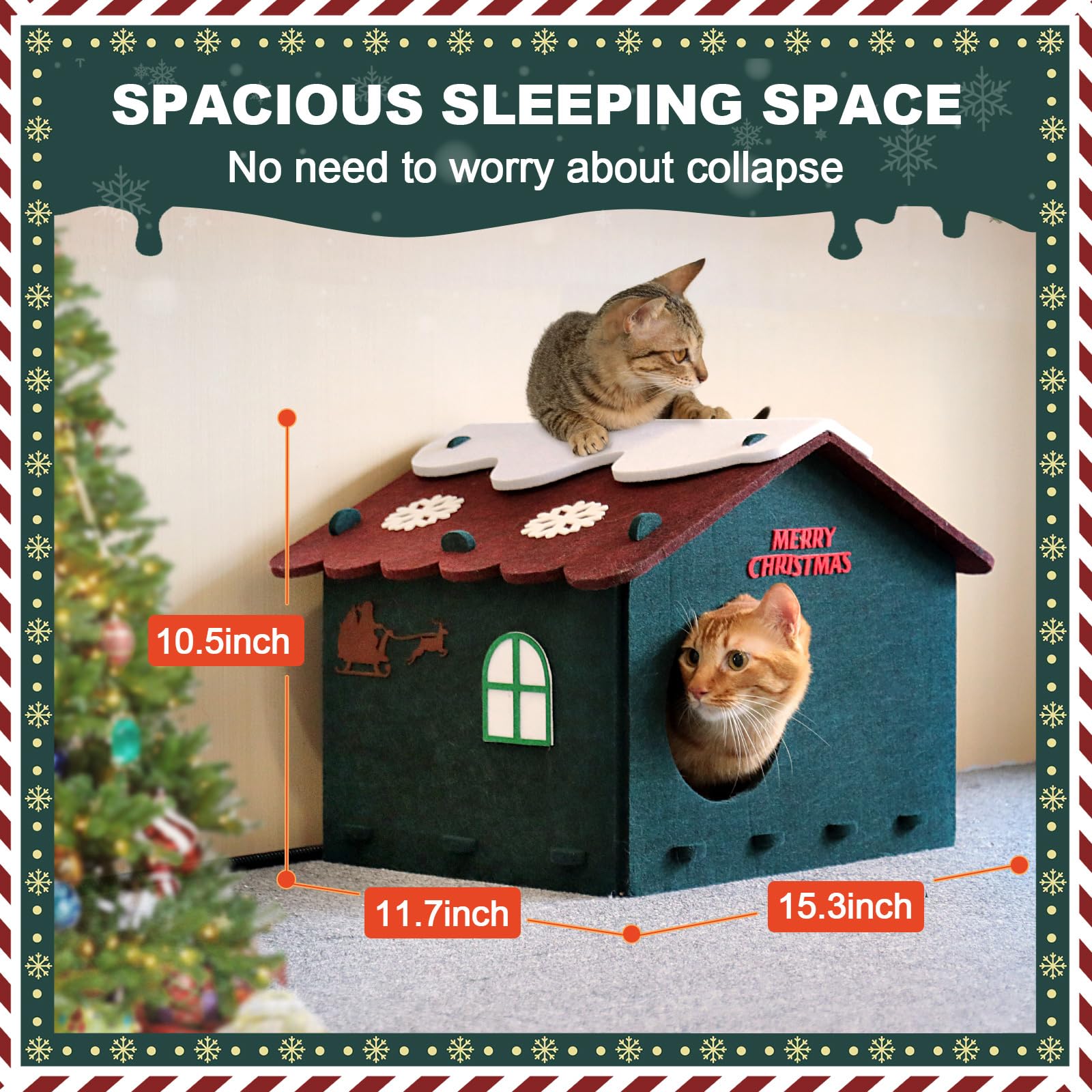 Christmas Heated Cat Bed, Cute Felt Beds For Cats, Scratch Resistant, Christmas Decorations