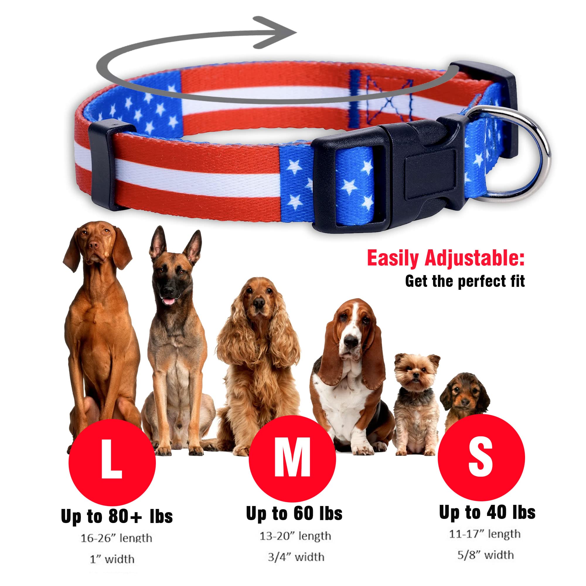 Native Pup American Flag Dog Collar- Red White And Blue- Patriotic Collars For 4Th Of July, Usa- Adjustable Small, Medium, Large Breed Dogs (Large, Flag I)