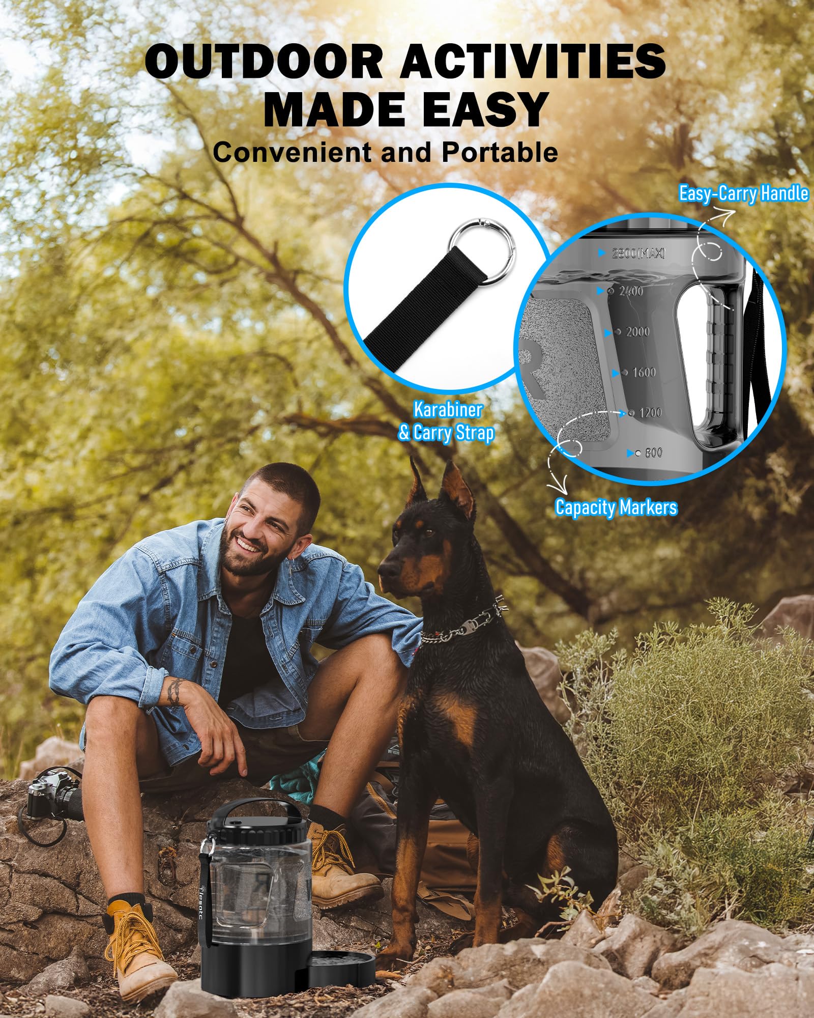 lesotc 95OZ Large Dog Water Bottle,Portable Travel Water Bowl for Dogs Camping Hiking Traveling Beach Park Accessories,Dog Water