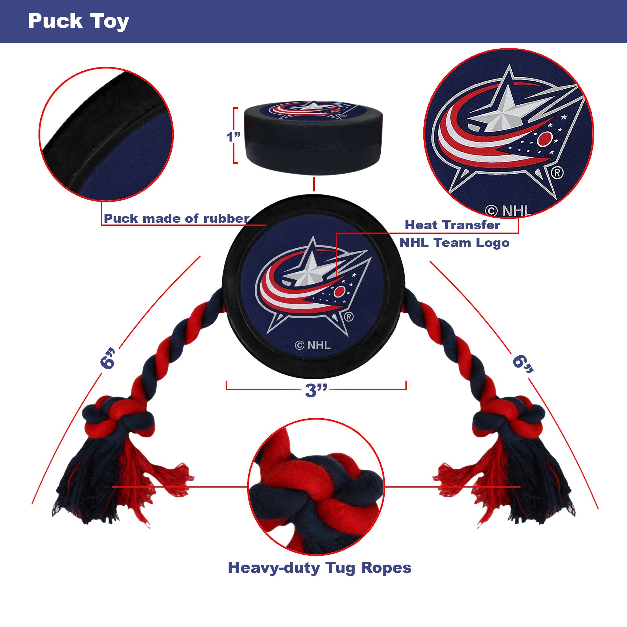 Pets First Nhl Columbus Blue Jackets Puck Toy For Dogs & Cats. Play Hockey With Your Pet With This Licensed Dog Tough Toy Reward