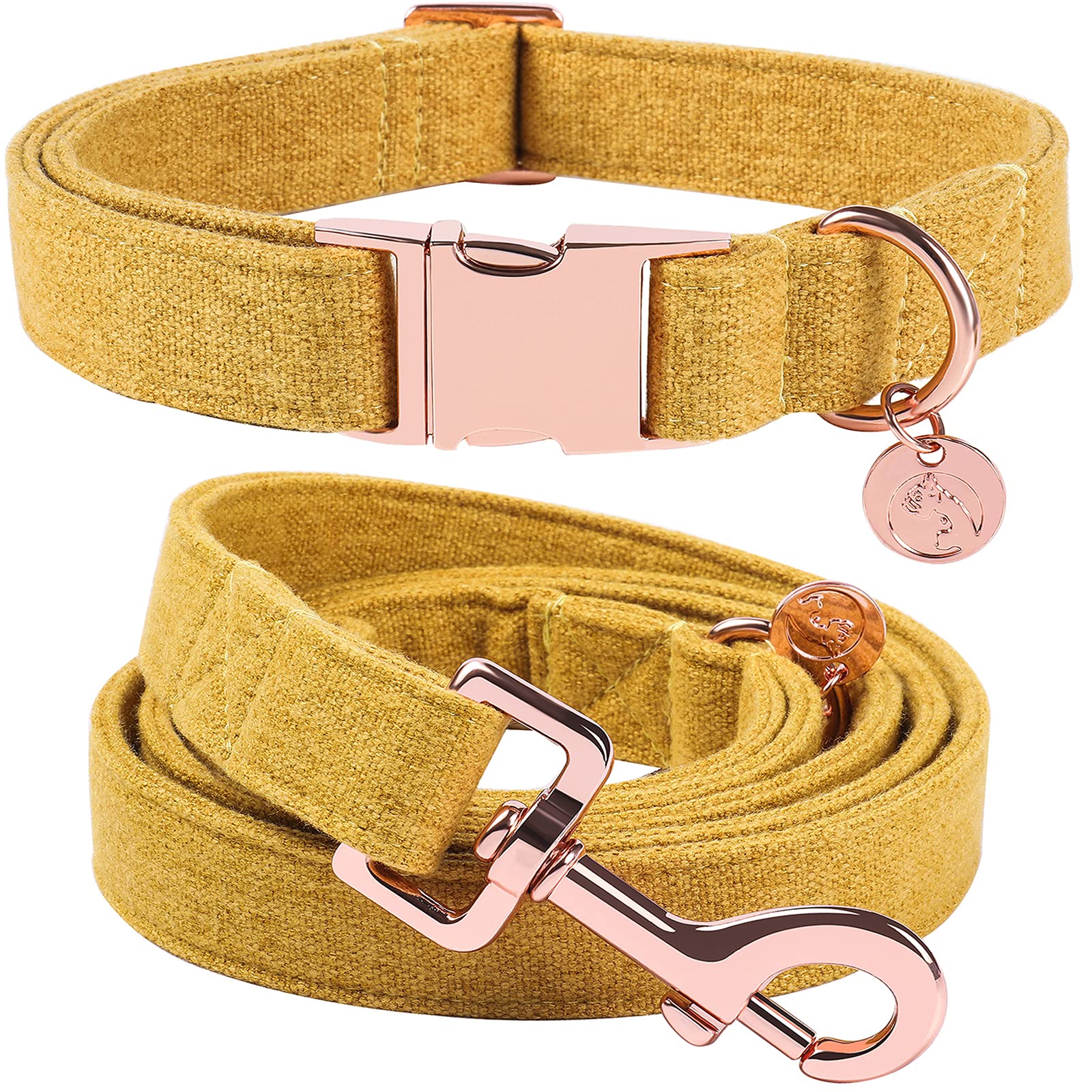Dogwong Cotton Dog Collar And Leash Yellow Pet Collar Soft Durable For Small Medium Large Boy Girl Dogs
