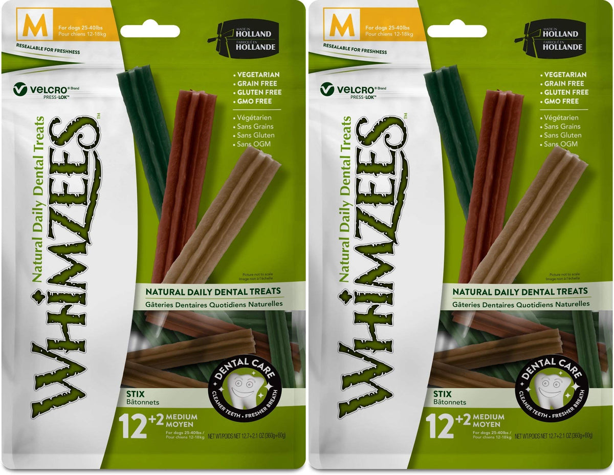 Whimzees Natural Dental Care Stix Dog Treats Medium - 14 Count - (Dogs 25-40 Lbs) - Pack Of 2