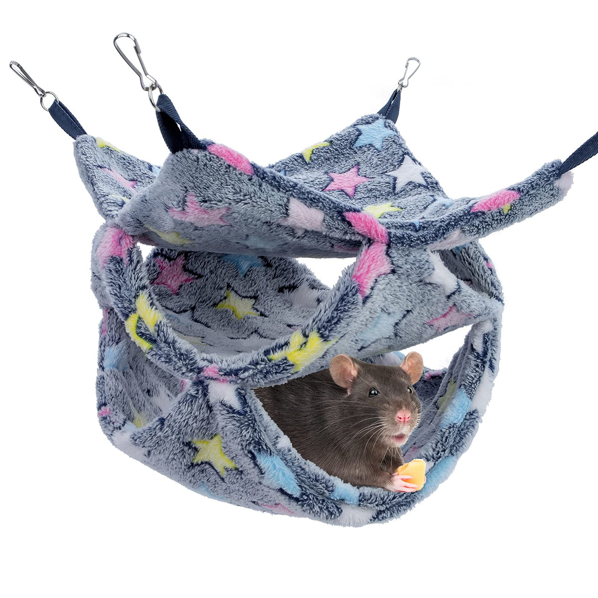 Niteangel Hanging Hammock Nap Sack Swing Bag Pet Sleeper For Ferret Rat Sugar Glider And Other Small Animals (Blue, Star - 3 Tie