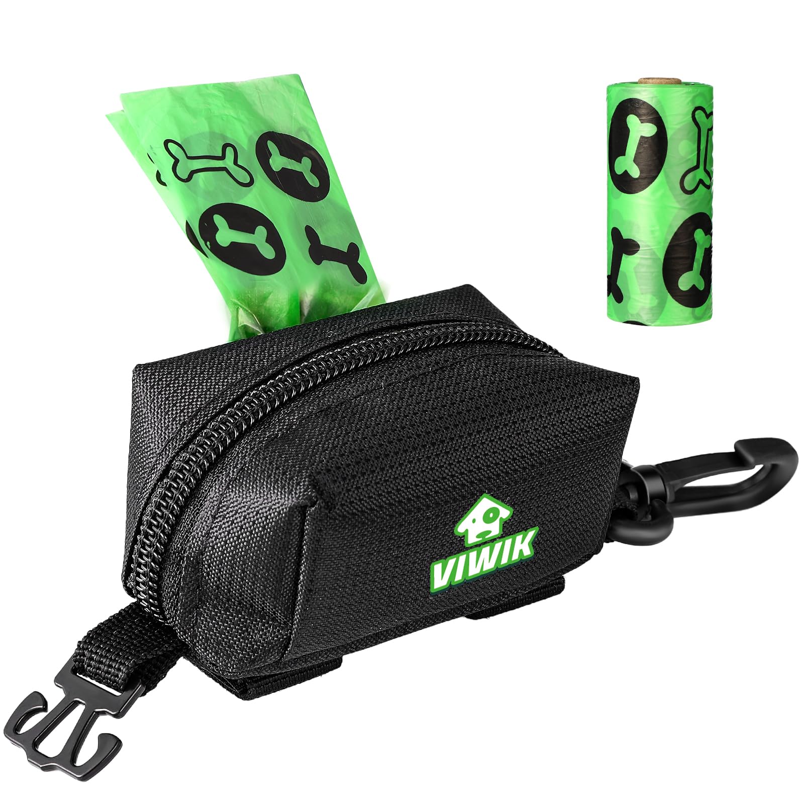 Viwik Dog Poop Bag Holder For Leash, Waste Bag Dispenser With Pet Trash Bags And Carabiner Clip, Soft Portable Doggie Poop Bag D