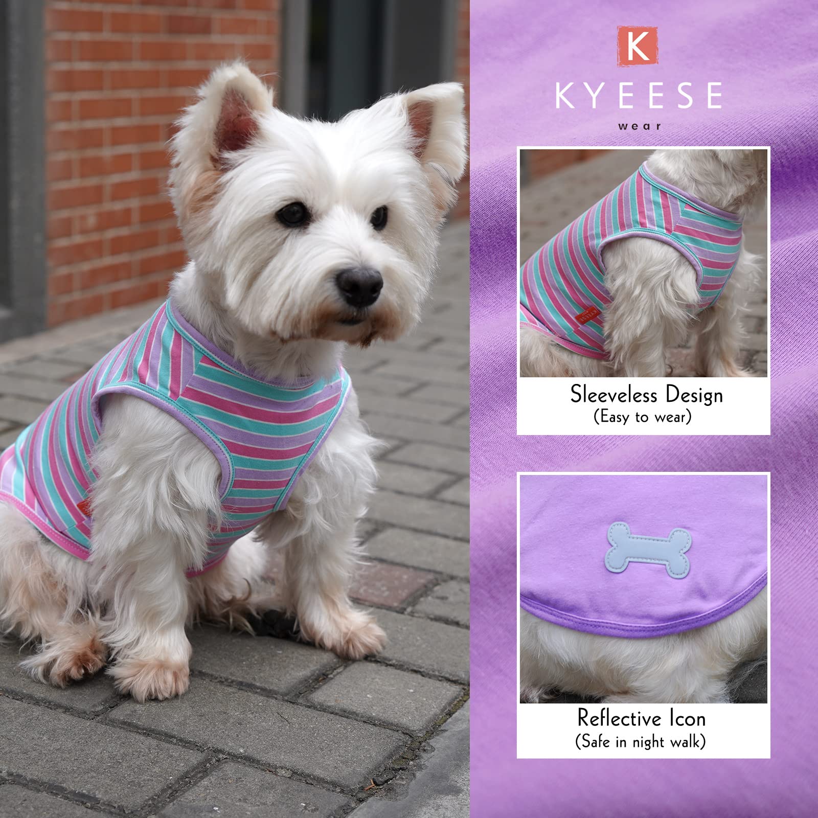Kyeese 2 Pack Small Dog Shirts Striped Dog T-Shirts Soft Cotton Tank Top Sleeveless Vest Dog Tee Shirt Dog Apparel