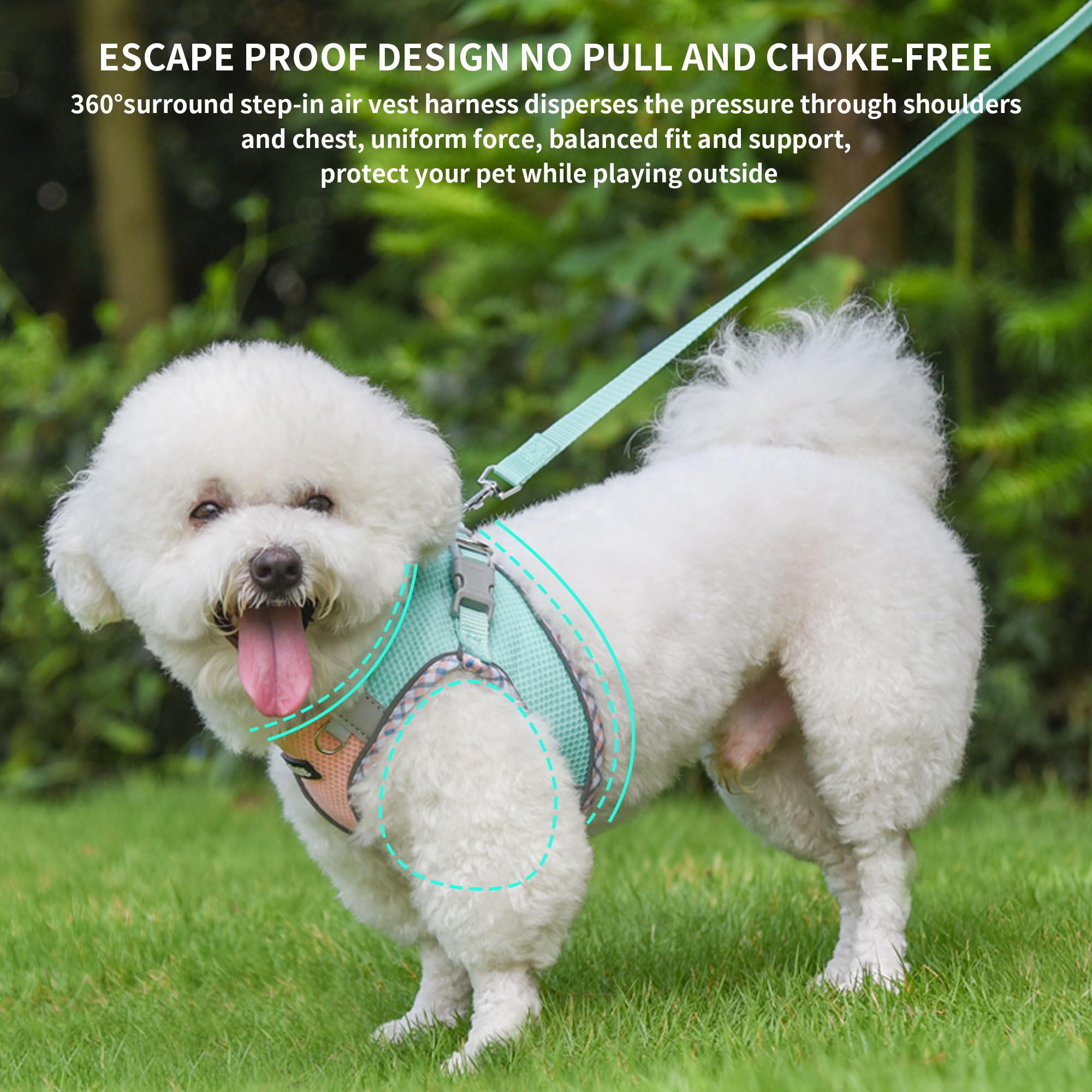 AIITLE Tiny Dog Harness - Lightweight Mesh Step-in Vest for Puppy, Reflective & Escape-Proof Design with High-Stick hook and loo