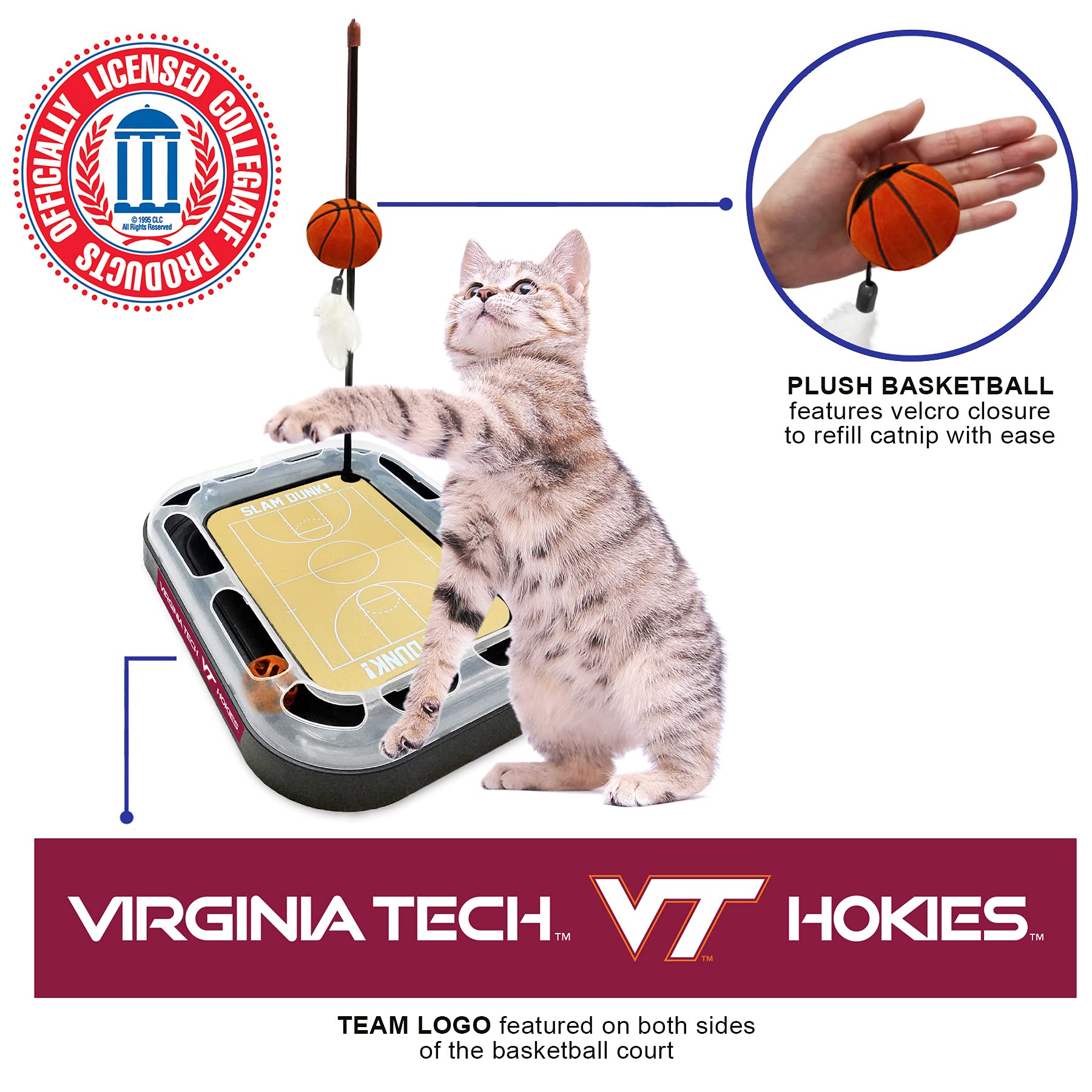 Cat Scratch Toy Ncaa Virginia Tech Hokies Reversible Basketball Court Felt/Cardboard Cat Scratcher Toy. Interactive Cat Ball Bel