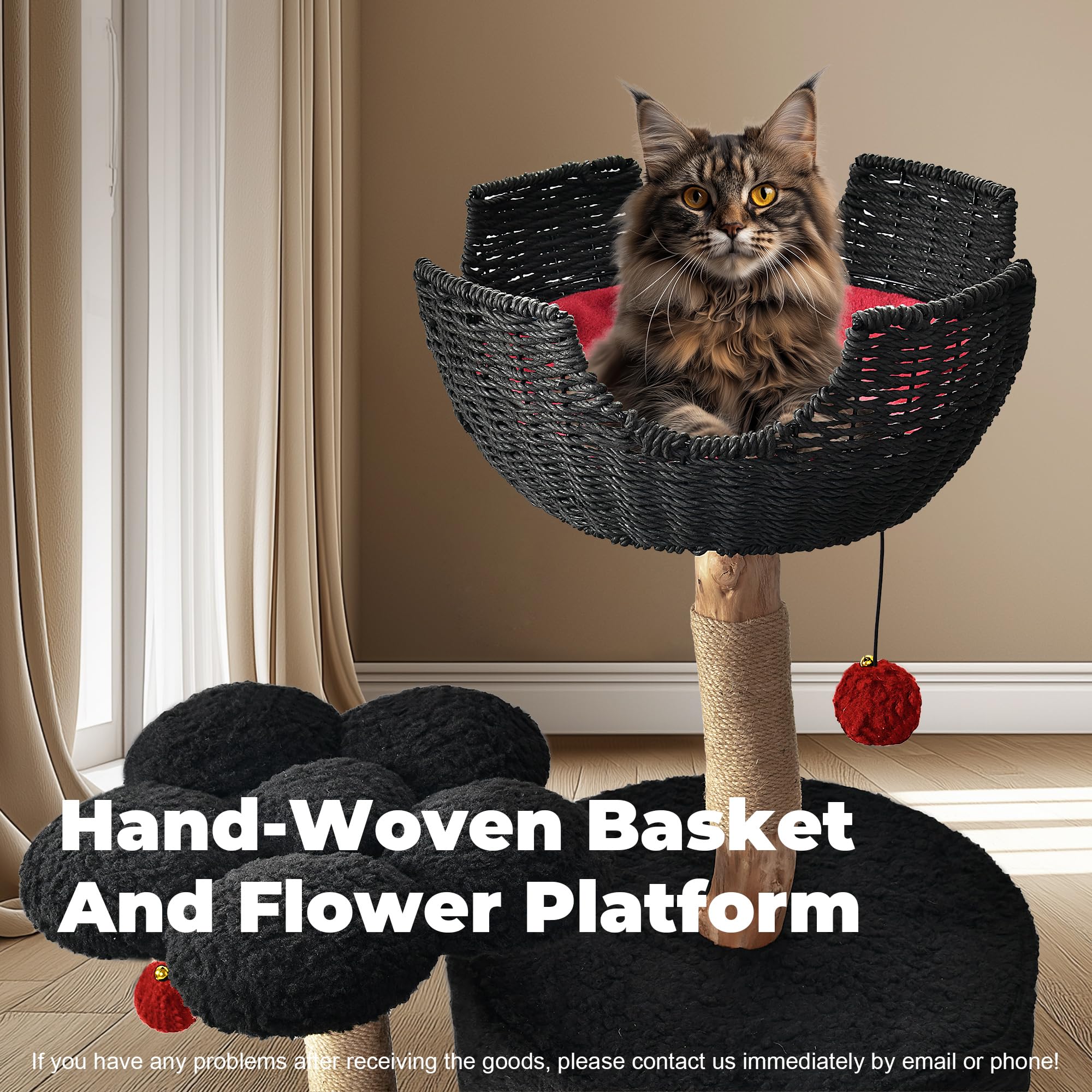 Easyego Modern Cat Tree, Aesthetic Wood Cat Tree Tower for Large Cats, Luxury Cat Condo with Scratching Posts and Flower Platfor