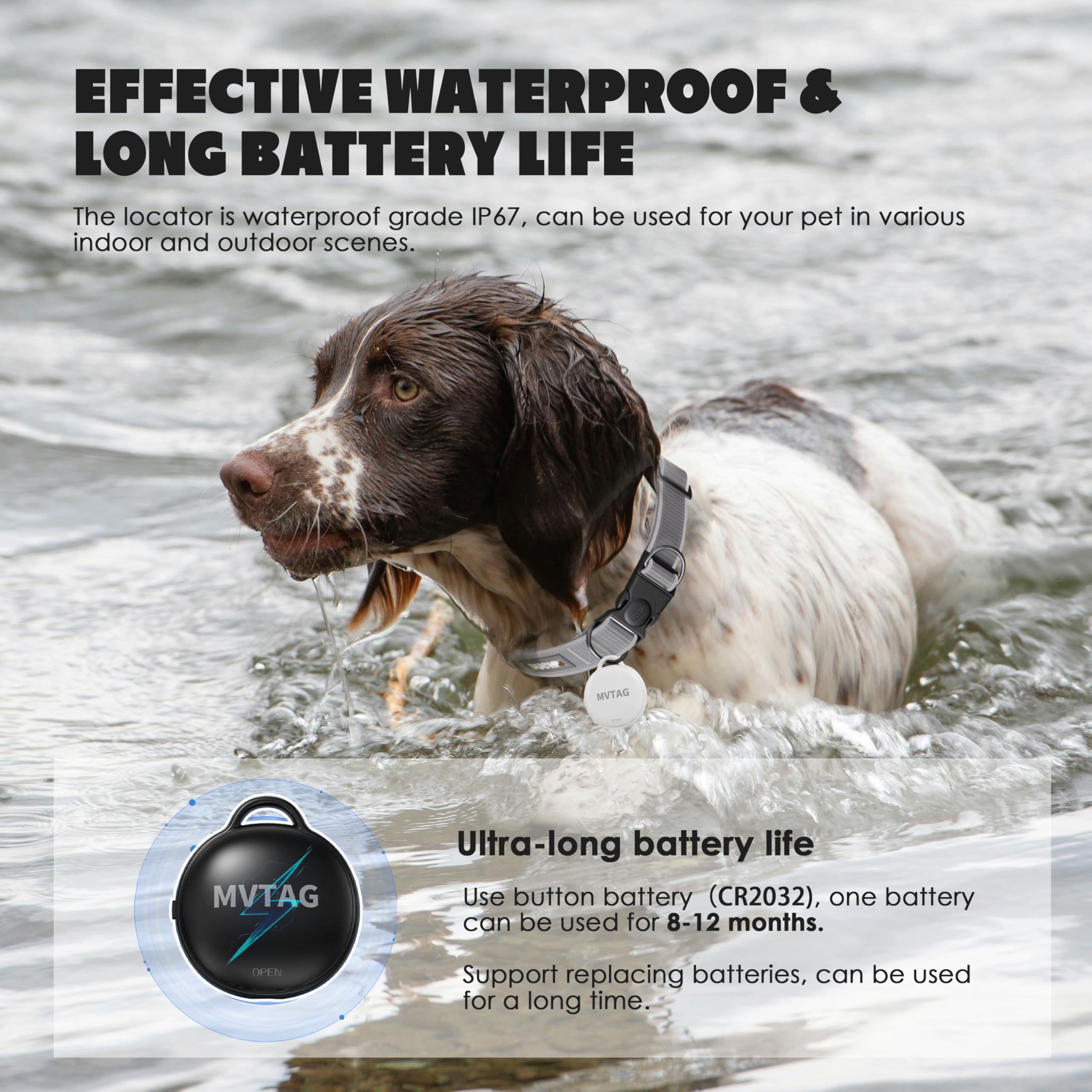 Aoikoy Dog Tracker GPS Collar No Monthly Fee, Real-Time Mini Pet Tracker for Small Medium Large Dogs, Reflective Waterproof Dog